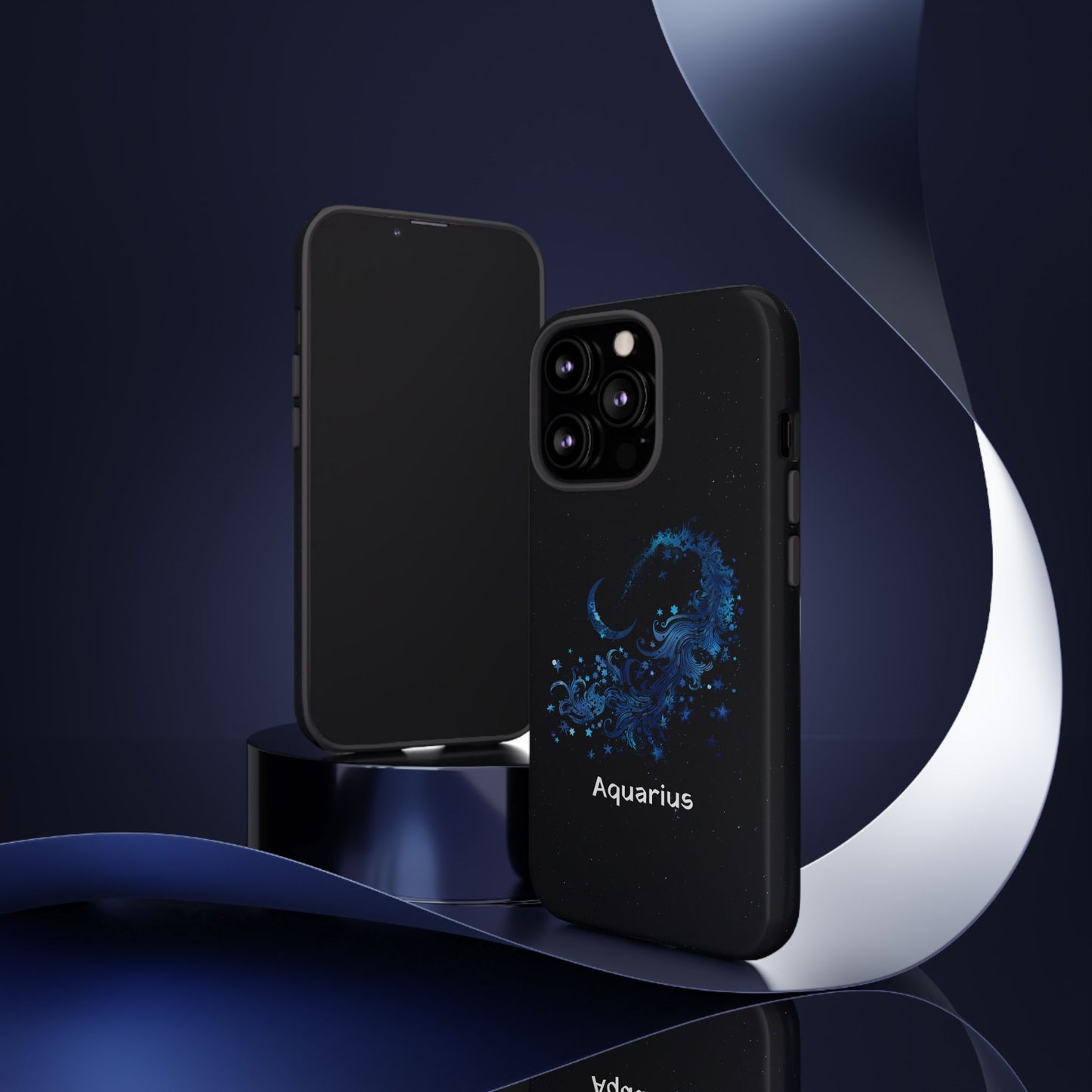 Aquarius Zodiac Star Sign Black Glossy Phone Case Tough Protection for iPhone or Samsung Galaxy