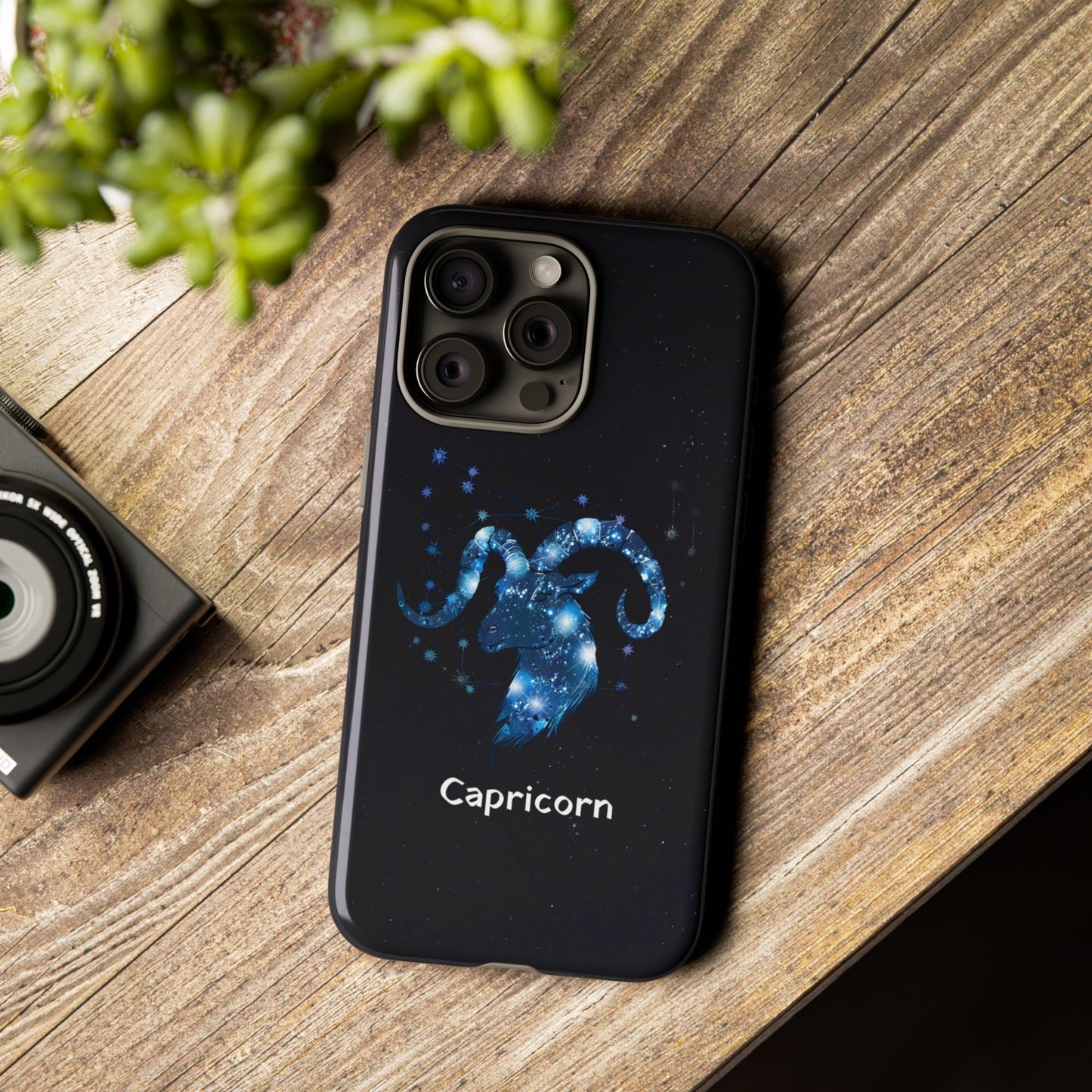Capricorn Zodiac Star Sign Black Glossy Phone Case Tough Protection for iPhone or Samsung Galaxy
