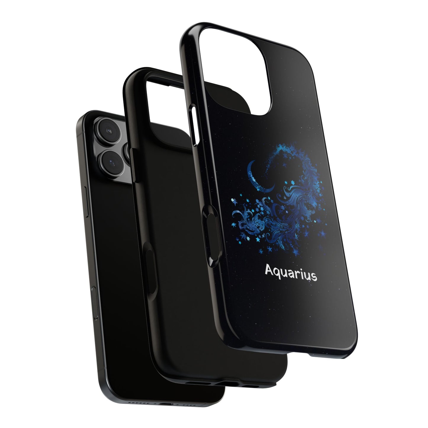 Aquarius Zodiac Star Sign Black Glossy Phone Case Tough Protection for iPhone or Samsung Galaxy