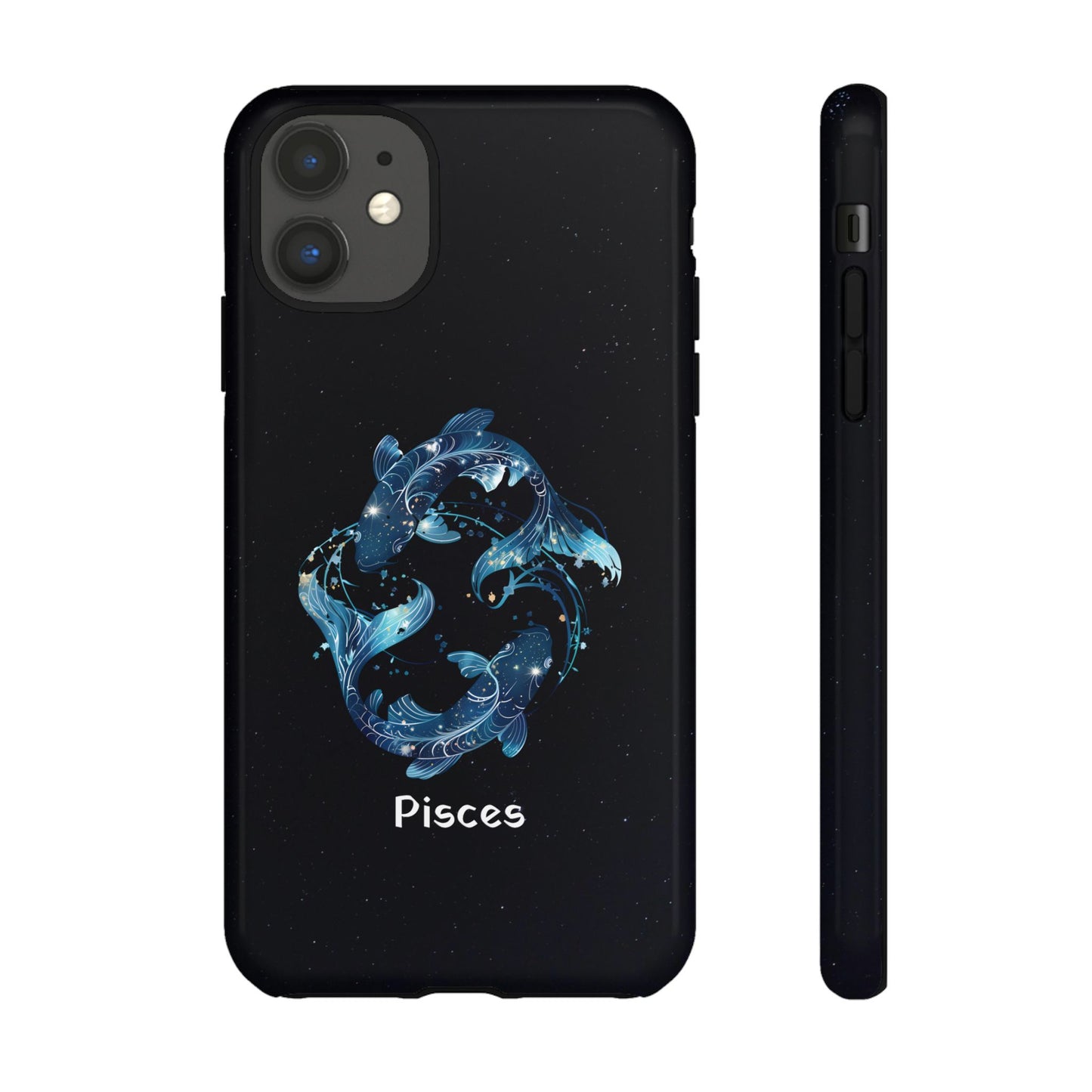 Pisces Zodiac Star Sign Black Glossy Phone Case Tough Protection for iPhone or Samsung Galaxy