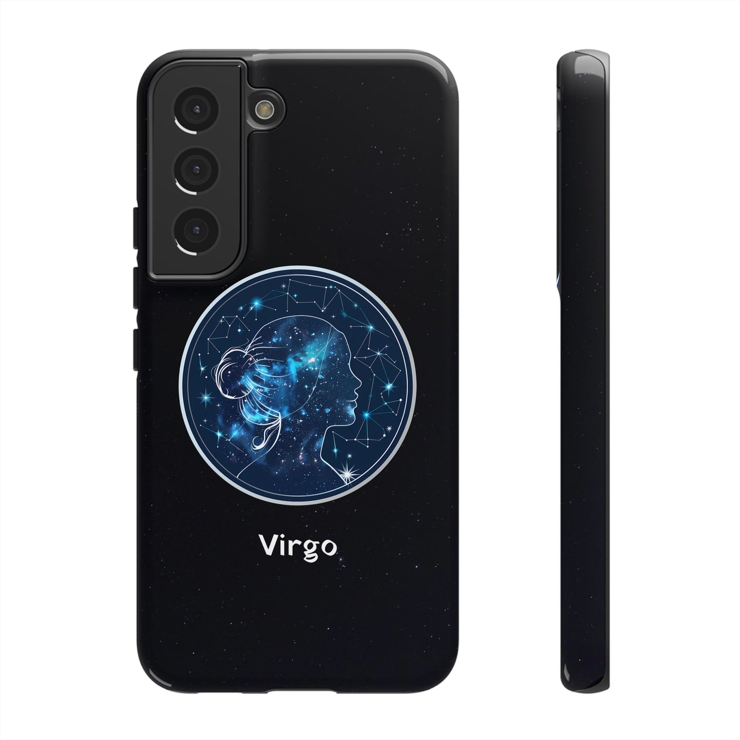 Virgo Zodiac Star Sign Black Glossy Phone Case Tough Protection for iPhone or Samsung Galaxy
