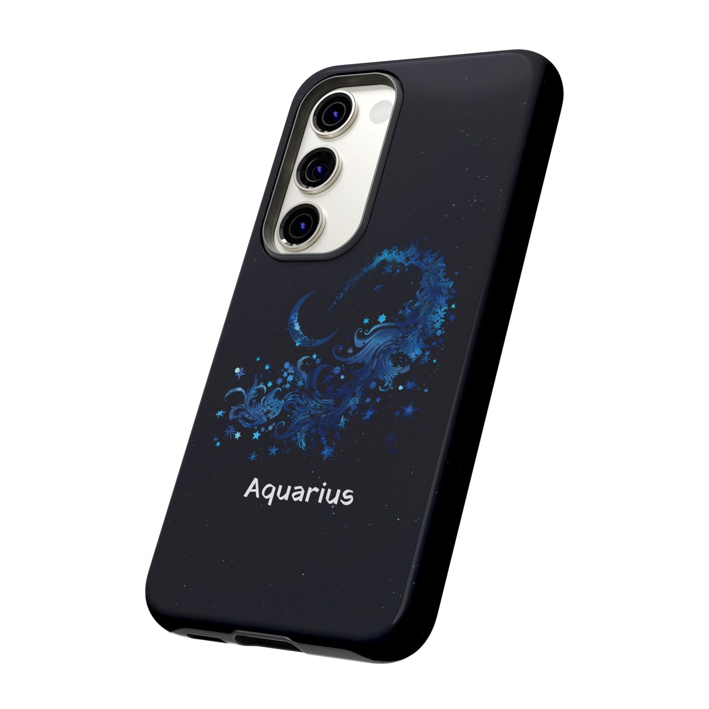 Aquarius Zodiac Star Sign Black Glossy Phone Case Tough Protection for iPhone or Samsung Galaxy