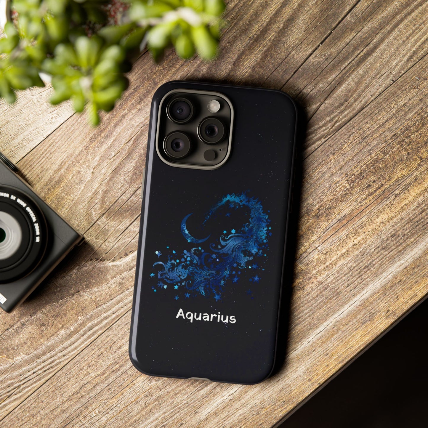 Aquarius Zodiac Star Sign Black Glossy Phone Case Tough Protection for iPhone or Samsung Galaxy