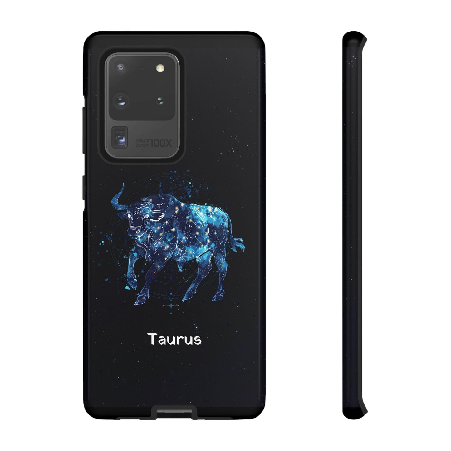 Taurus Zodiac Star Sign Black Glossy Phone Case Tough Protection for iPhone or Samsung Galaxy