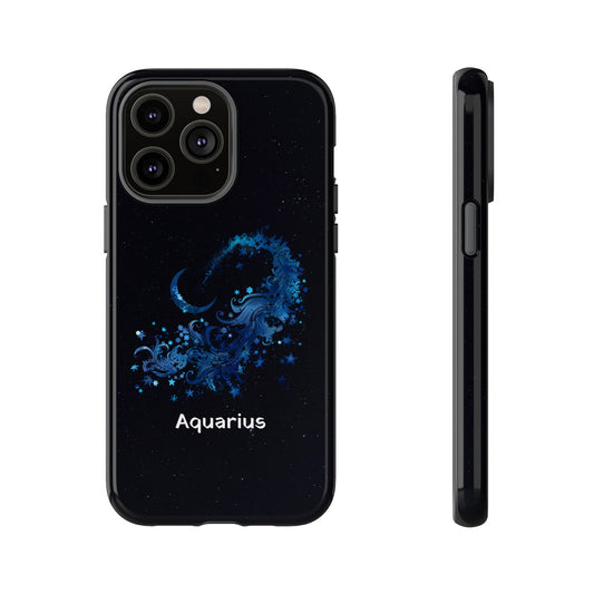Aquarius Zodiac Star Sign Black Glossy Phone Case Tough Protection for iPhone or Samsung Galaxy