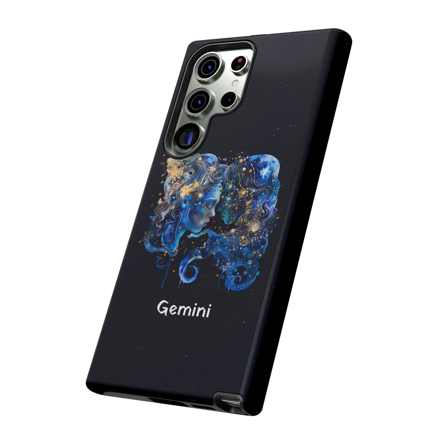 Gemini Zodiac Star Sign Black Glossy Phone Case Tough Protection for iPhone or Samsung Galaxy