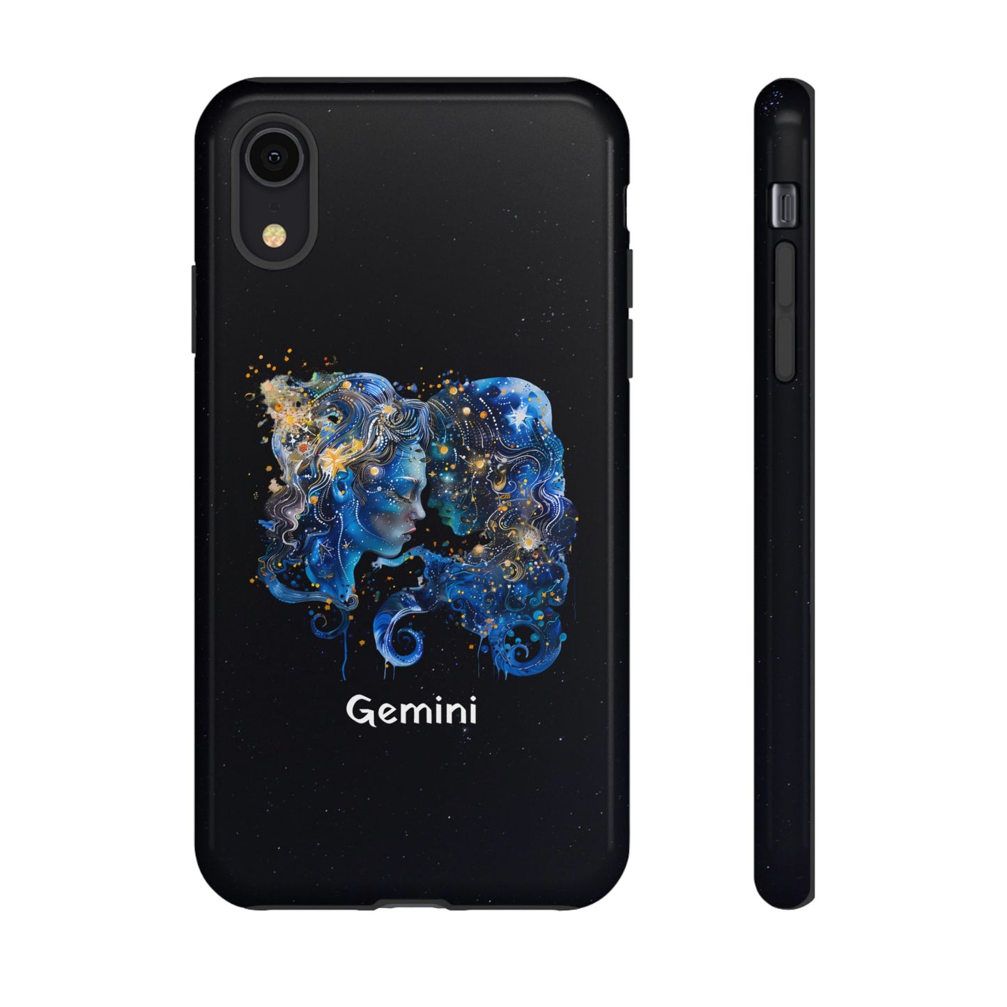 Gemini Zodiac Star Sign Black Glossy Phone Case Tough Protection for iPhone or Samsung Galaxy