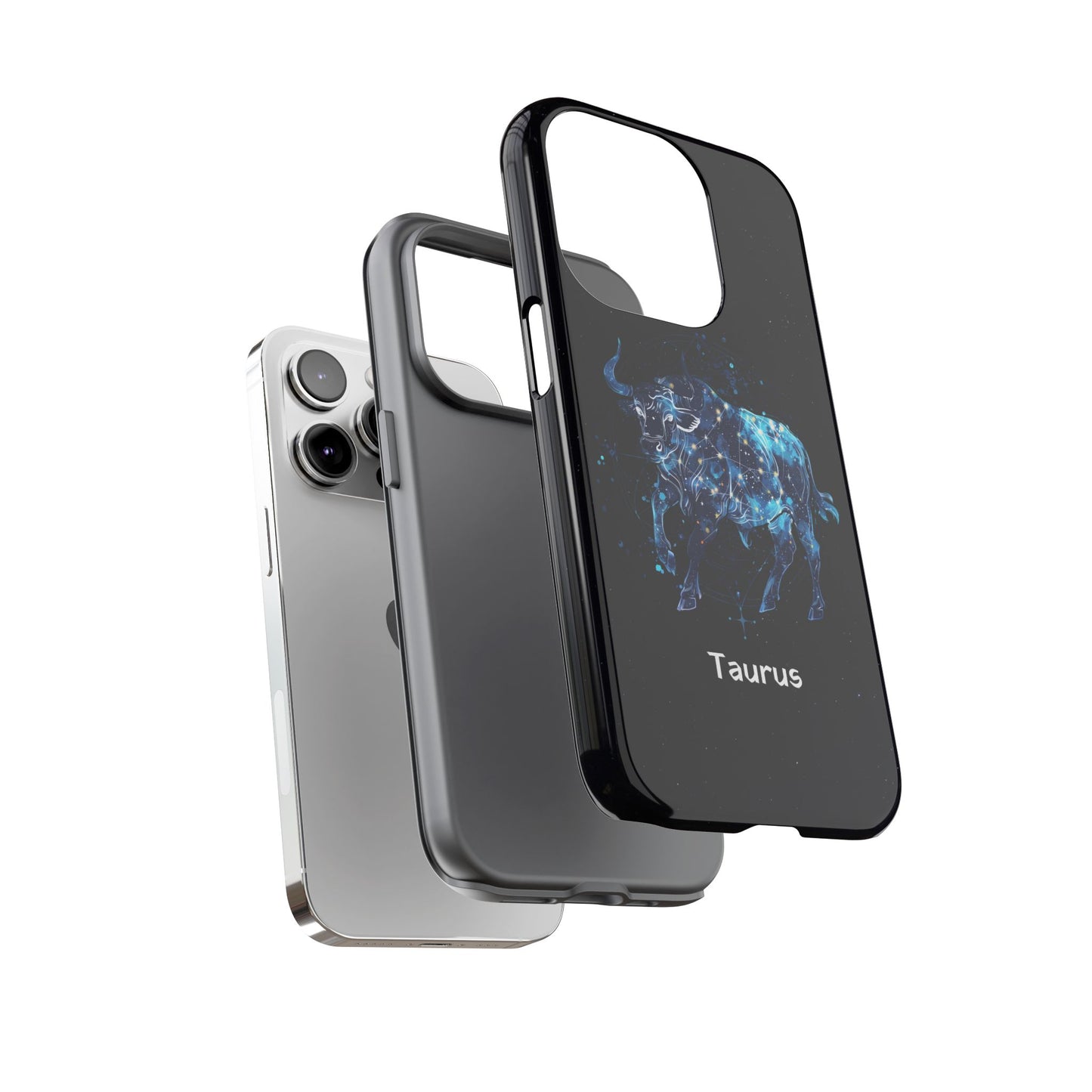 Taurus Zodiac Star Sign Black Glossy Phone Case Tough Protection for iPhone or Samsung Galaxy