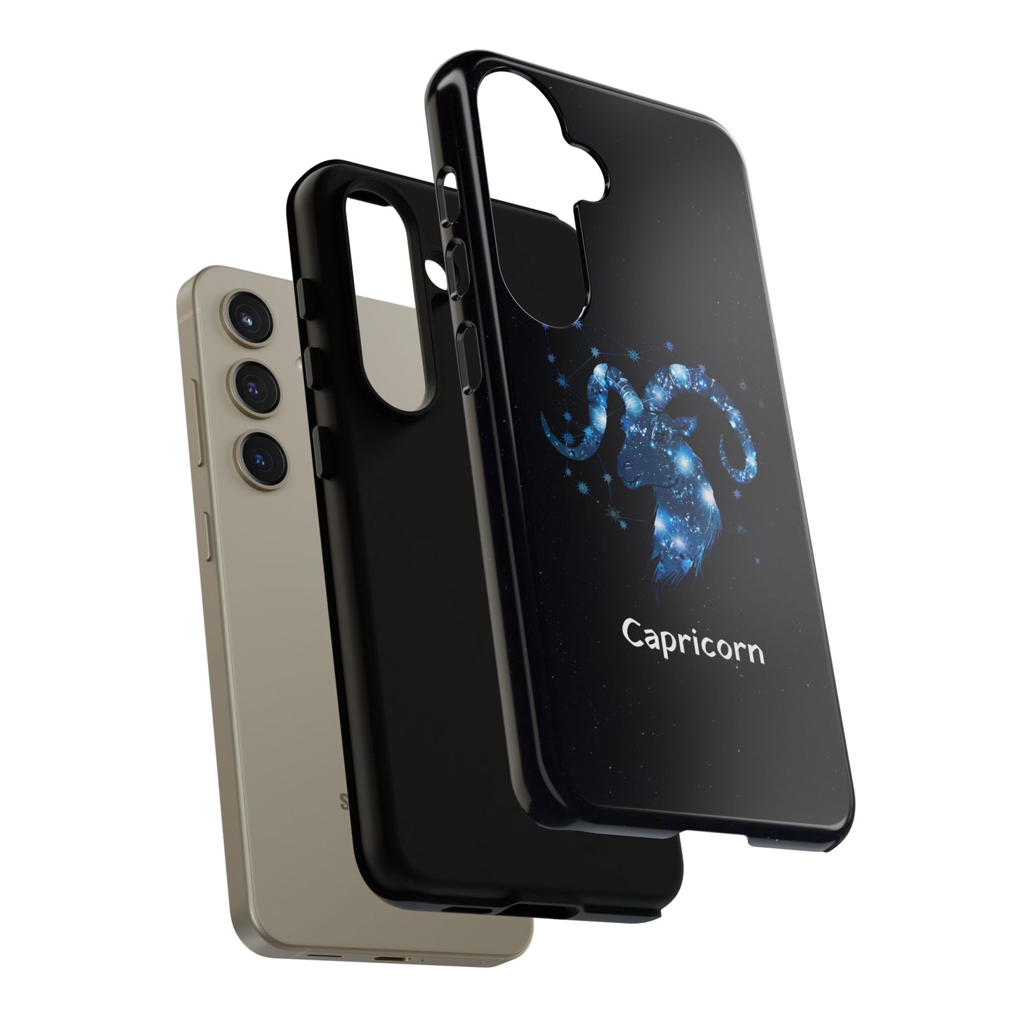 Capricorn Zodiac Star Sign Black Glossy Phone Case Tough Protection for iPhone or Samsung Galaxy