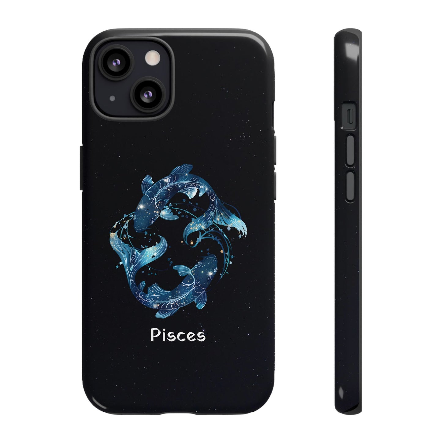 Pisces Zodiac Star Sign Black Glossy Phone Case Tough Protection for iPhone or Samsung Galaxy