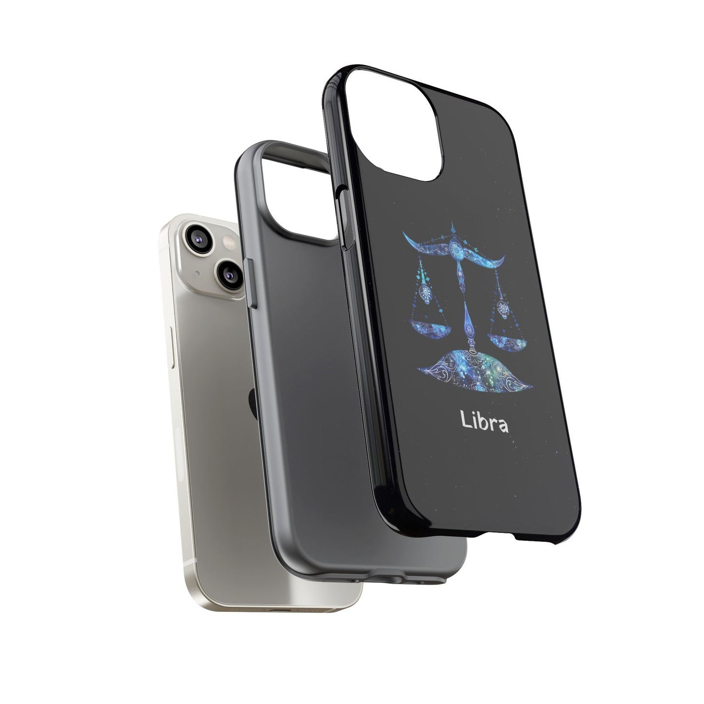 Libra Zodiac Star Sign Black Glossy Phone Case Tough Protection for iPhone or Samsung Galaxy