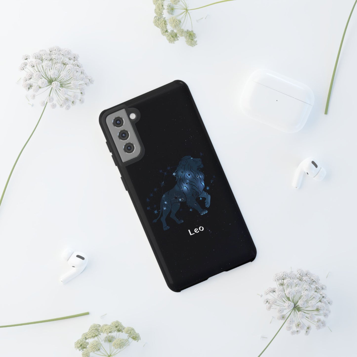 Leo Star Sign Zodiac Black Glossy Phone Case Tough Protection for iPhone or Samsung Galaxy