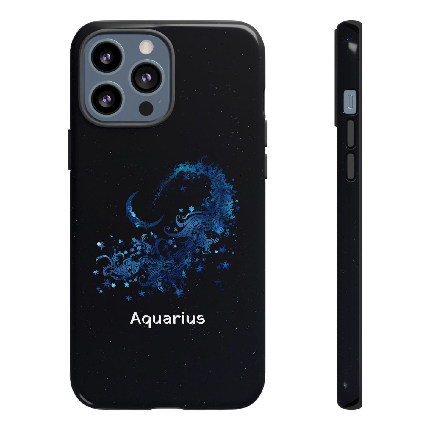 Aquarius Zodiac Star Sign Black Glossy Phone Case Tough Protection for iPhone or Samsung Galaxy