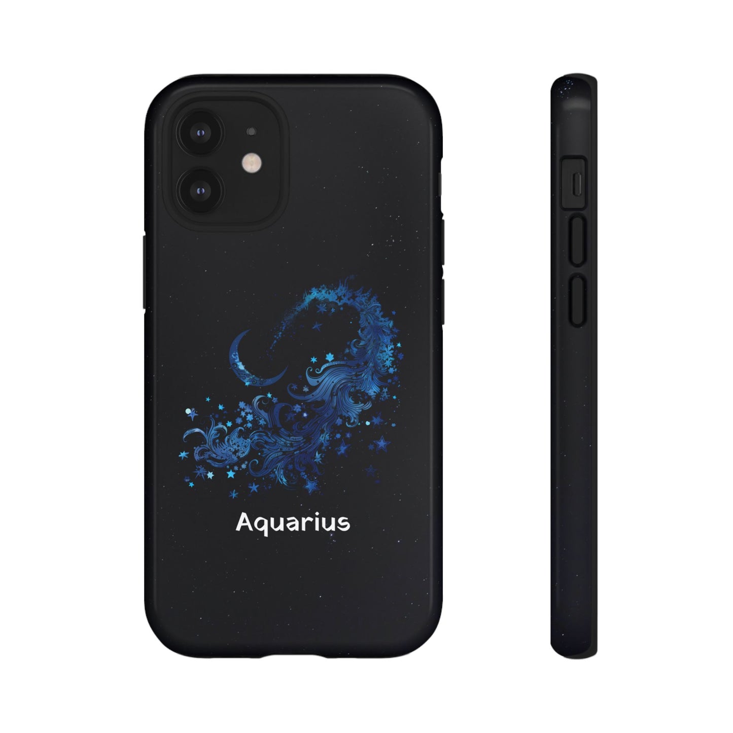 Aquarius Zodiac Star Sign Black Glossy Phone Case Tough Protection for iPhone or Samsung Galaxy