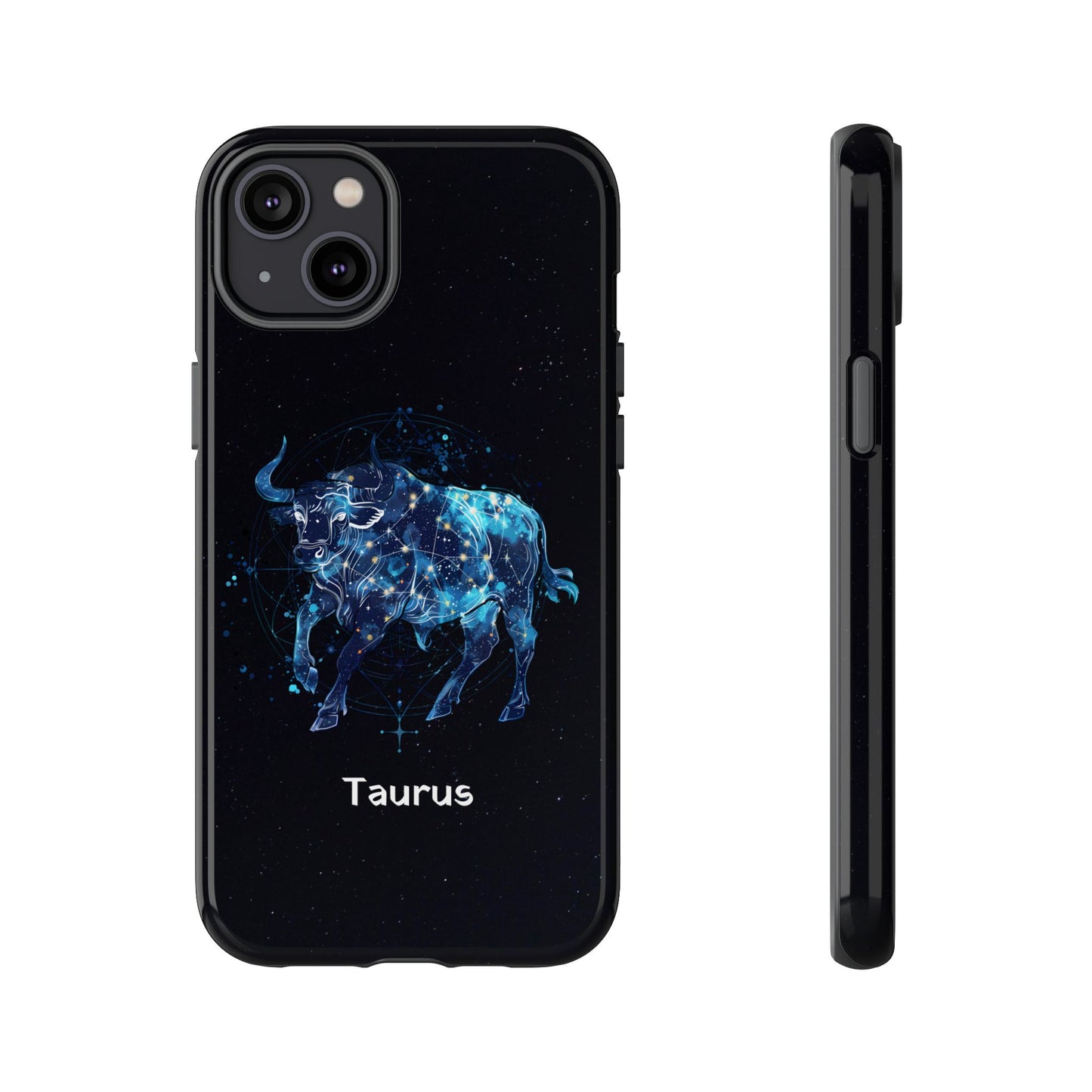 Taurus Zodiac Star Sign Black Glossy Phone Case Tough Protection for iPhone or Samsung Galaxy