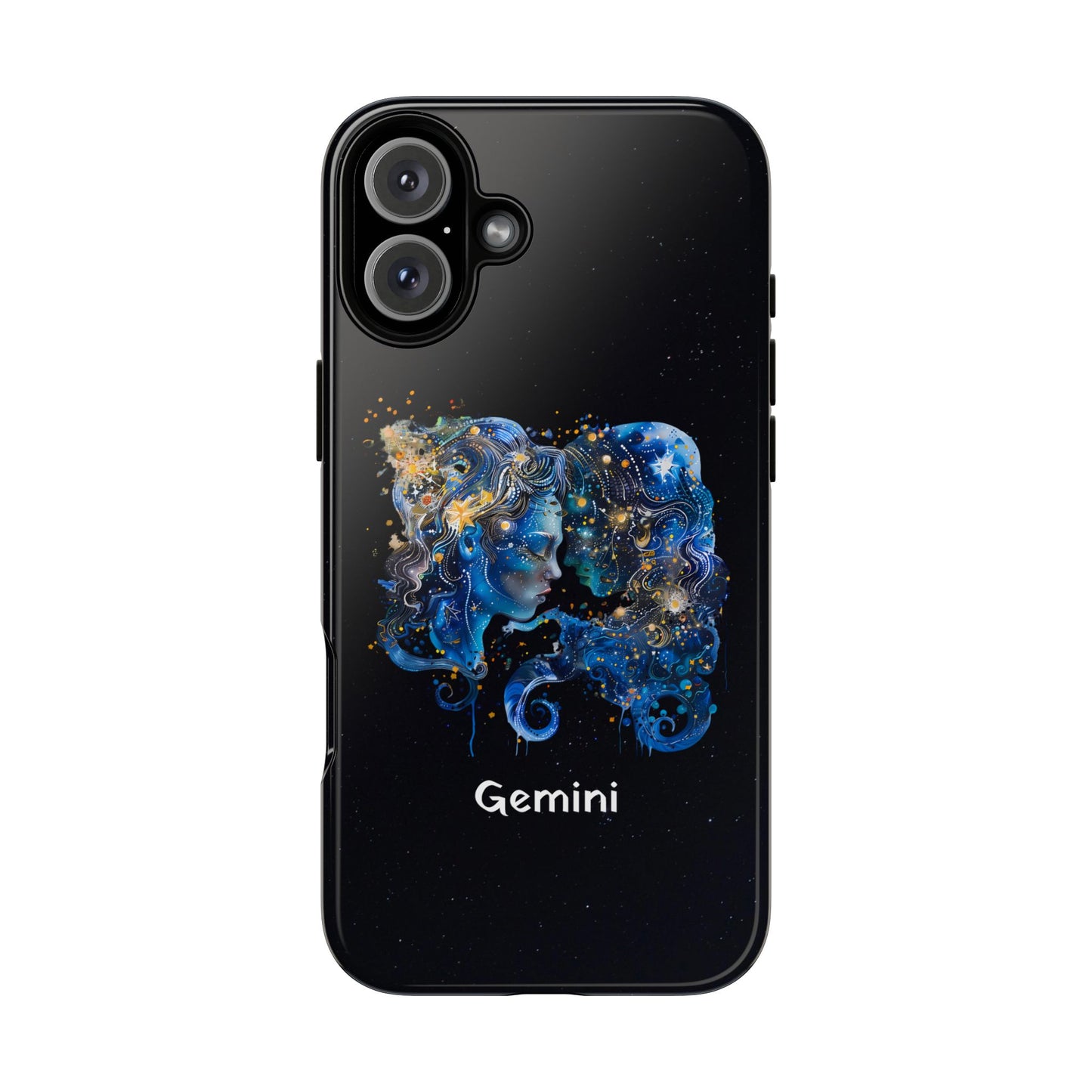 Gemini Zodiac Star Sign Black Glossy Phone Case Tough Protection for iPhone or Samsung Galaxy