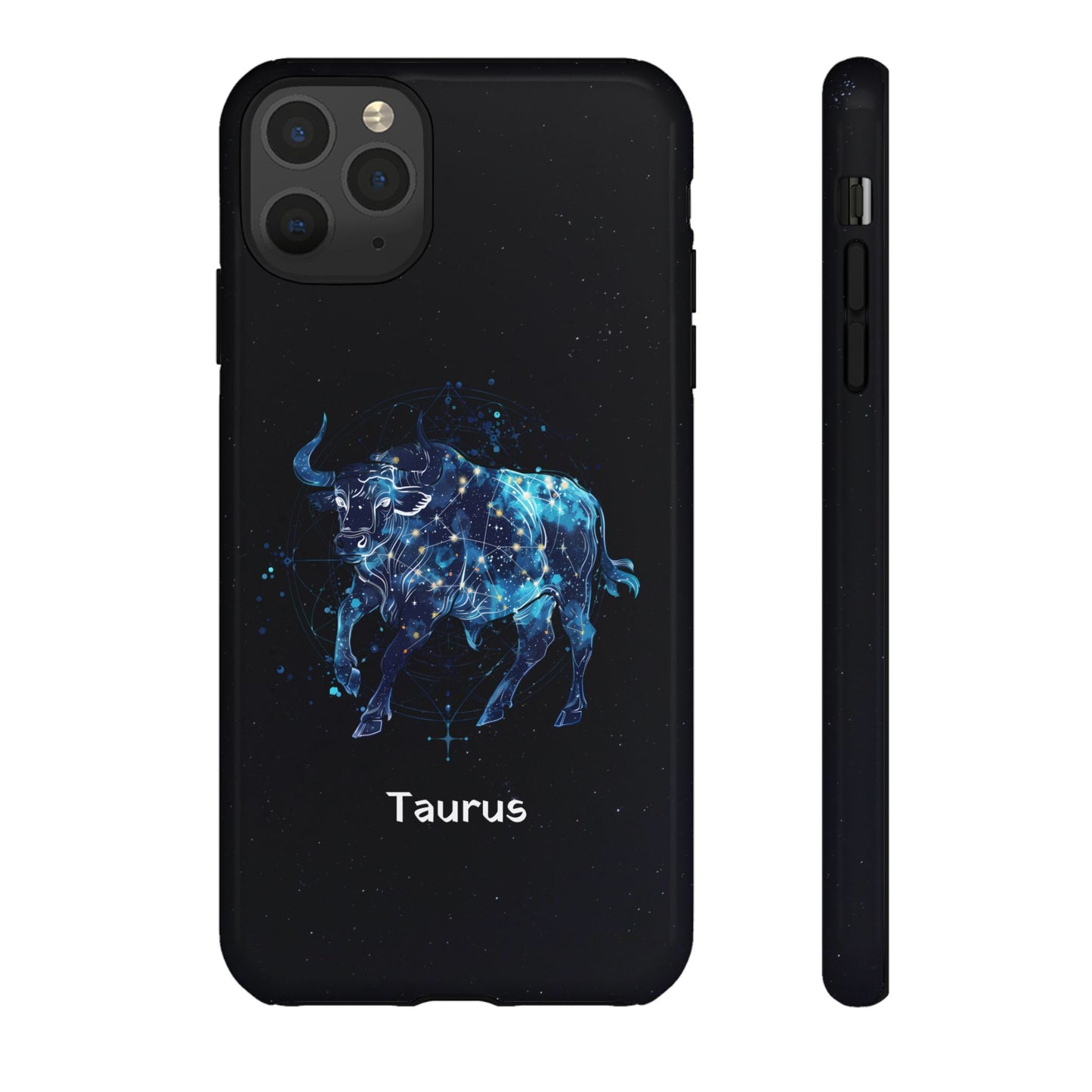 Taurus Zodiac Star Sign Black Glossy Phone Case Tough Protection for iPhone or Samsung Galaxy
