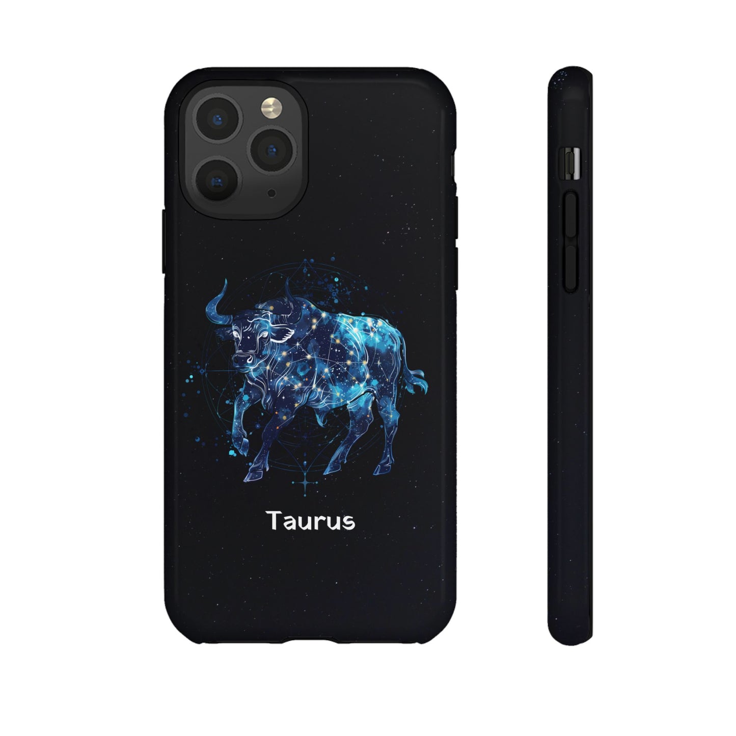 Taurus Zodiac Star Sign Black Glossy Phone Case Tough Protection for iPhone or Samsung Galaxy