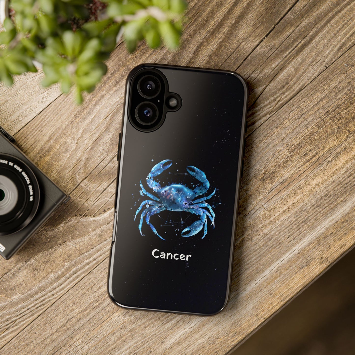 Cancer Zodiac Star Sign Black Glossy Phone Case Tough Protection for iPhone or Samsung Galaxy
