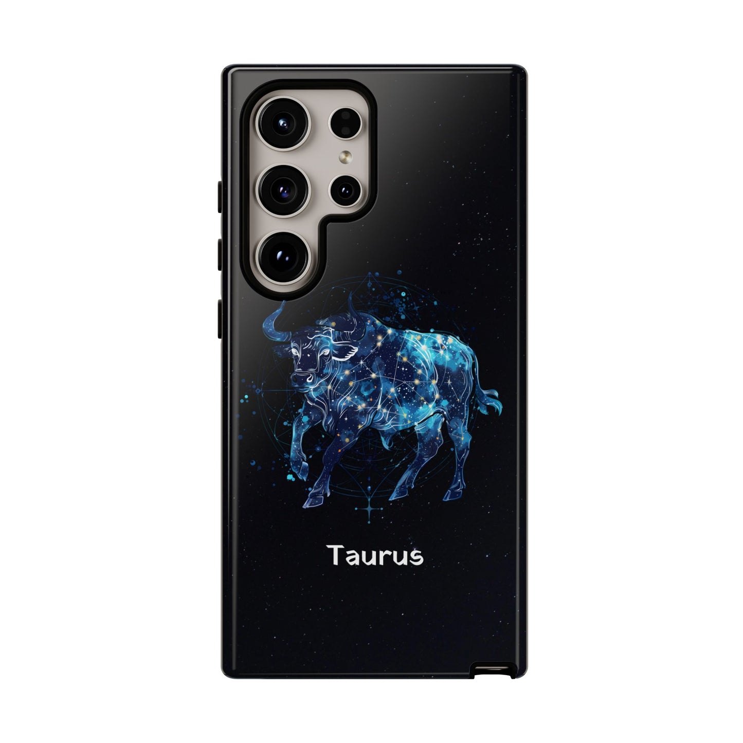 Taurus Zodiac Star Sign Black Glossy Phone Case Tough Protection for iPhone or Samsung Galaxy