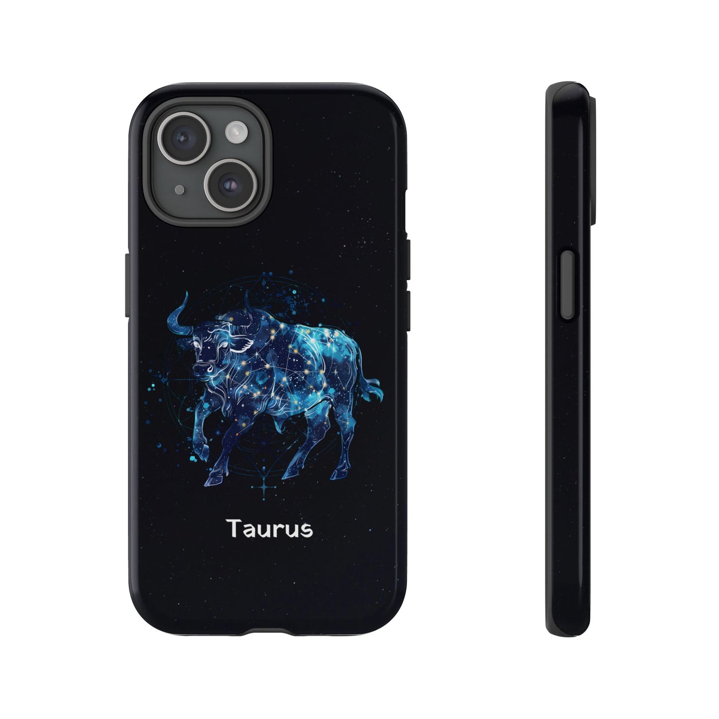Taurus Zodiac Star Sign Black Glossy Phone Case Tough Protection for iPhone or Samsung Galaxy