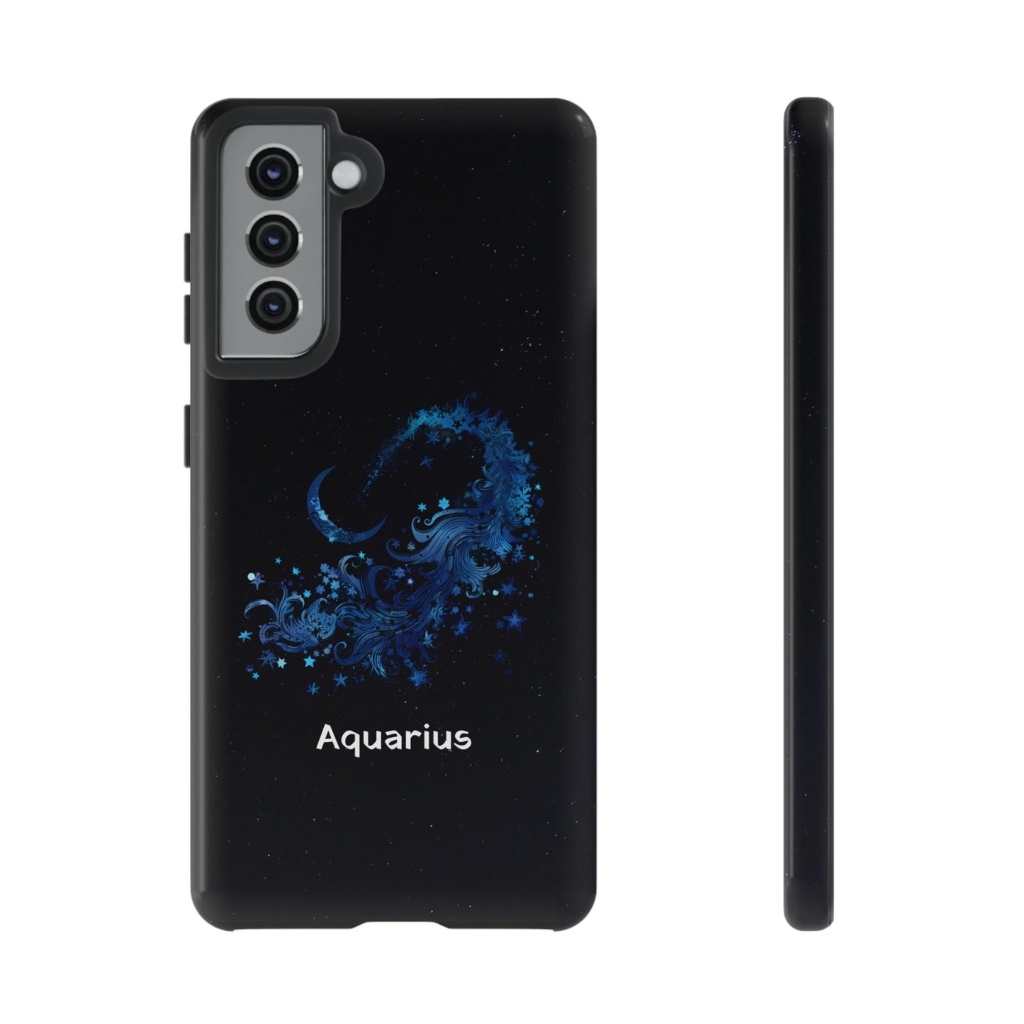 Aquarius Zodiac Star Sign Black Glossy Phone Case Tough Protection for iPhone or Samsung Galaxy