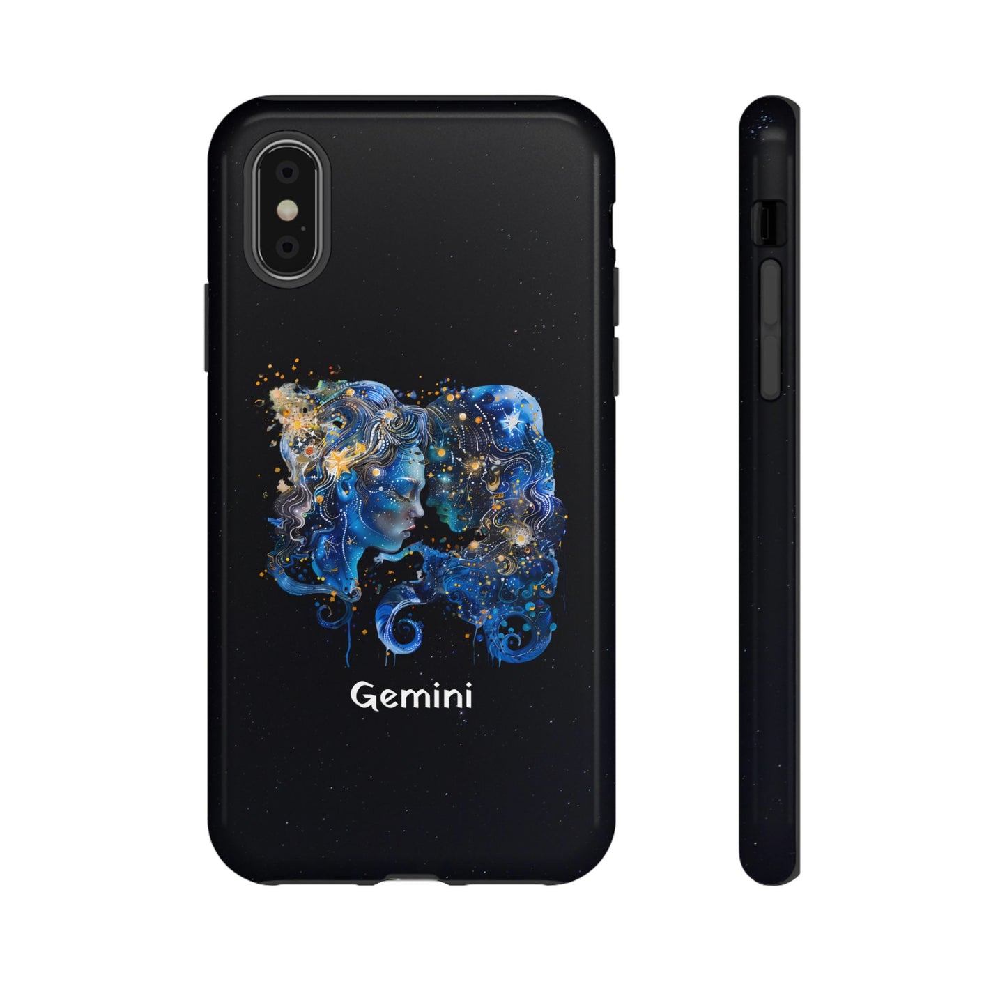 Gemini Zodiac Star Sign Black Glossy Phone Case Tough Protection for iPhone or Samsung Galaxy