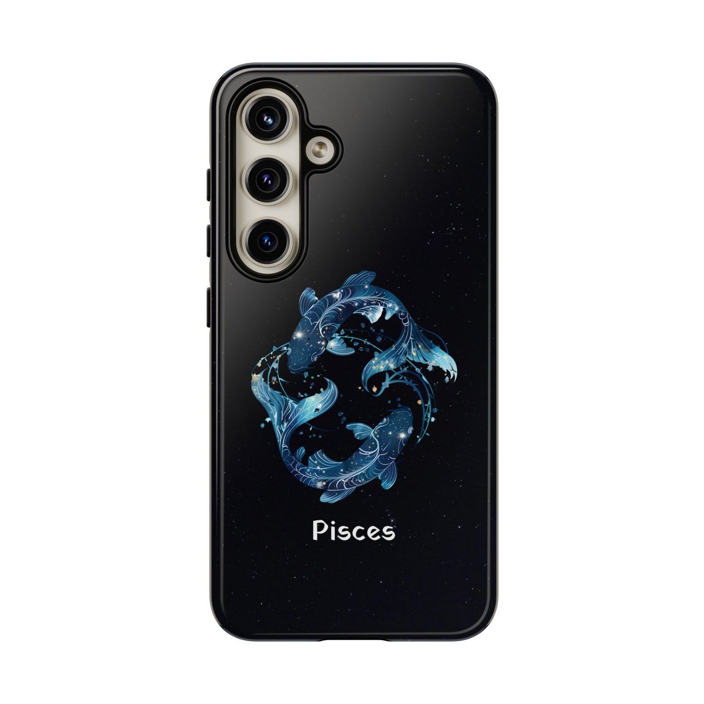 Pisces Zodiac Star Sign Black Glossy Phone Case Tough Protection for iPhone or Samsung Galaxy