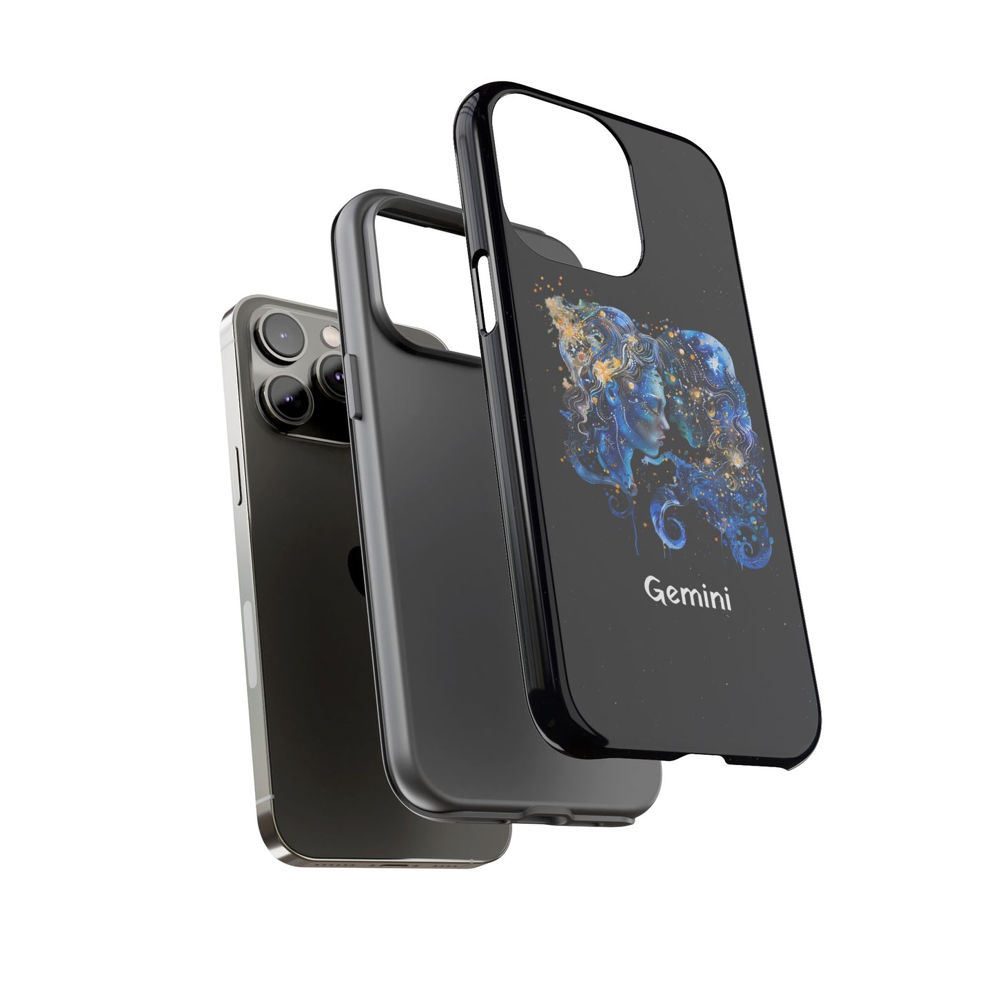 Gemini Zodiac Star Sign Black Glossy Phone Case Tough Protection for iPhone or Samsung Galaxy