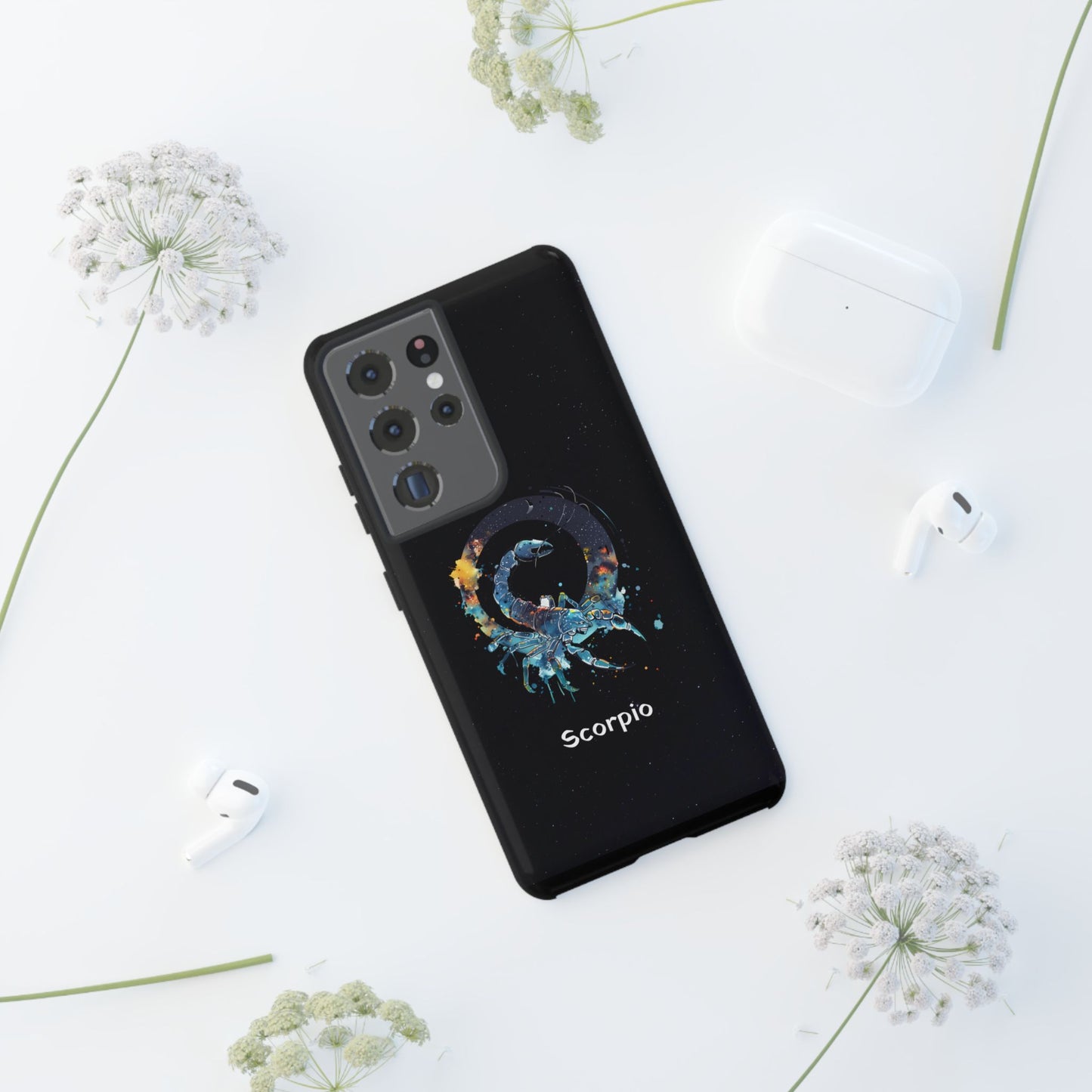 Scorpio Zodiac Star Sign Black Glossy Phone Case Tough Protection for iPhone or Samsung Galaxy