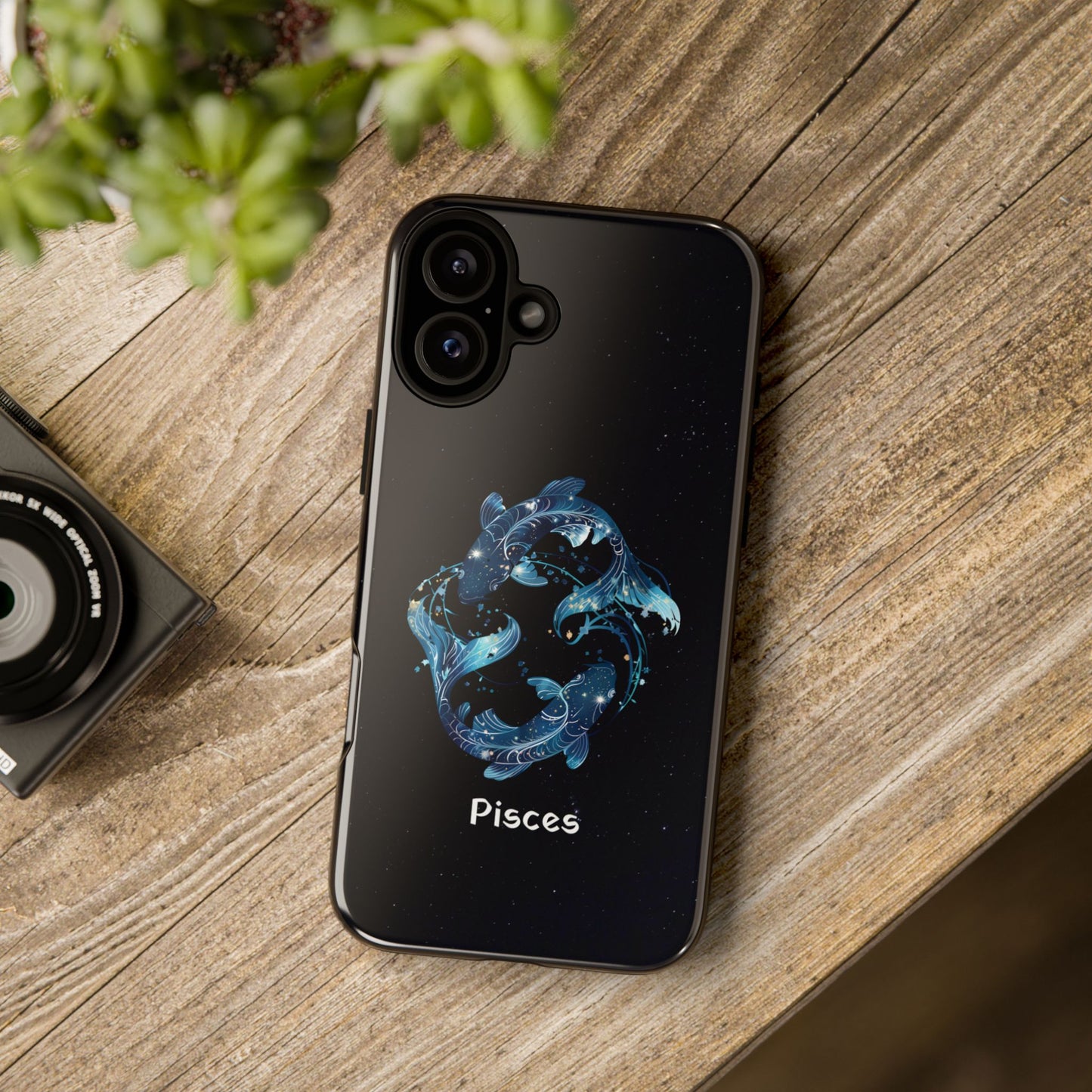 Pisces Zodiac Star Sign Black Glossy Phone Case Tough Protection for iPhone or Samsung Galaxy