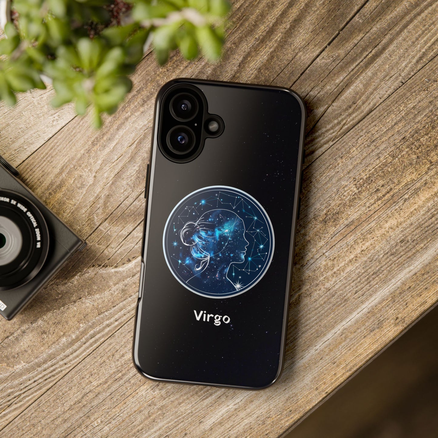 Virgo Zodiac Star Sign Black Glossy Phone Case Tough Protection for iPhone or Samsung Galaxy