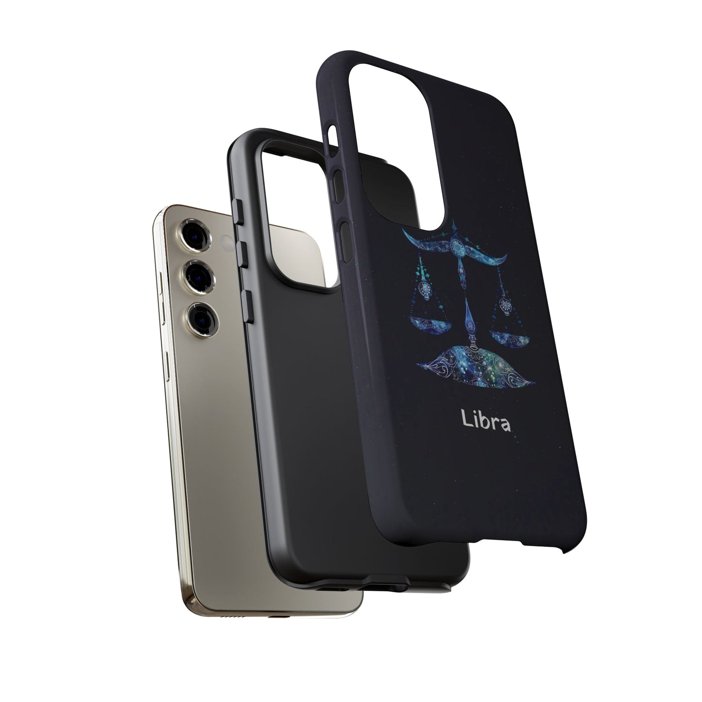 Libra Zodiac Star Sign Black Glossy Phone Case Tough Protection for iPhone or Samsung Galaxy