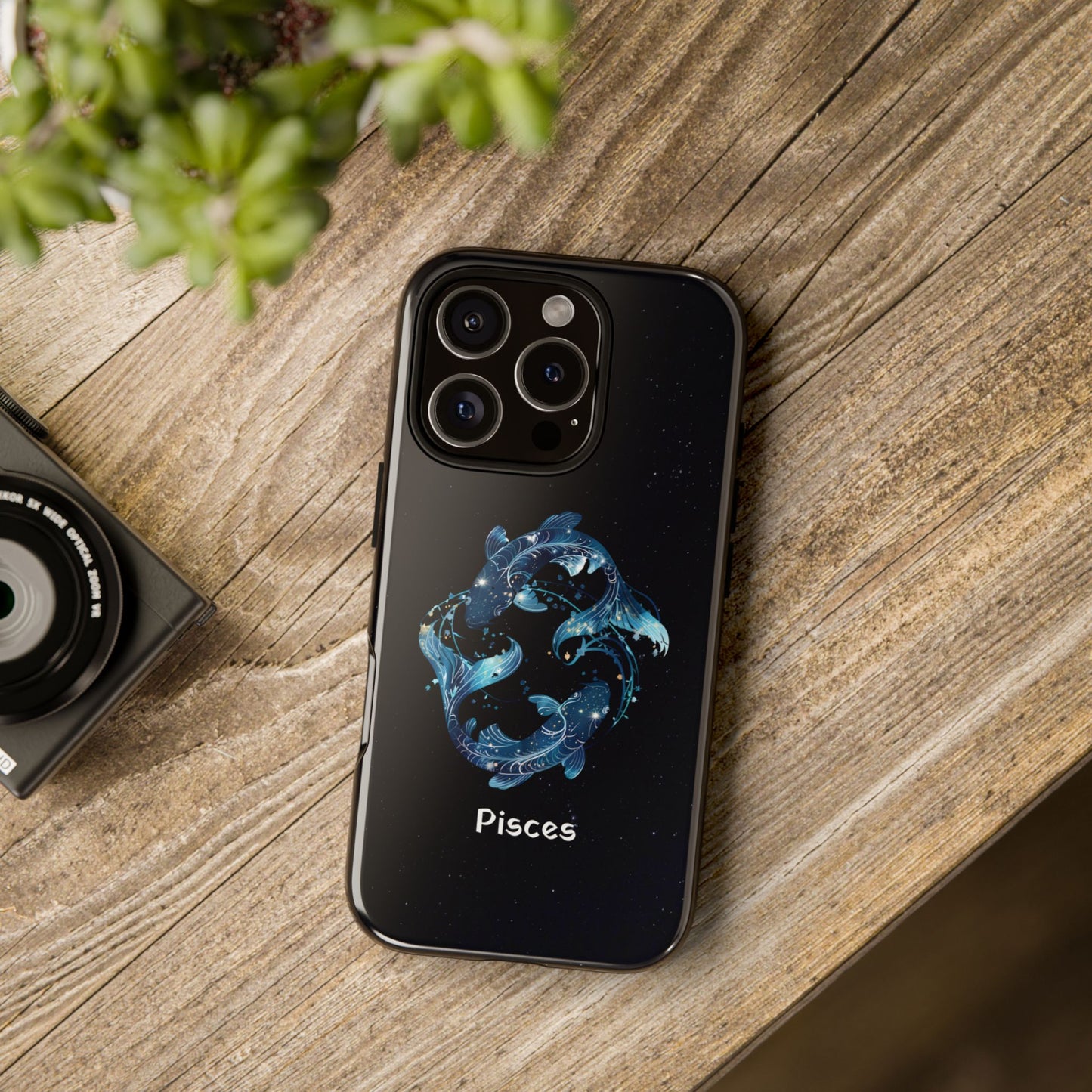 Pisces Zodiac Star Sign Black Glossy Phone Case Tough Protection for iPhone or Samsung Galaxy