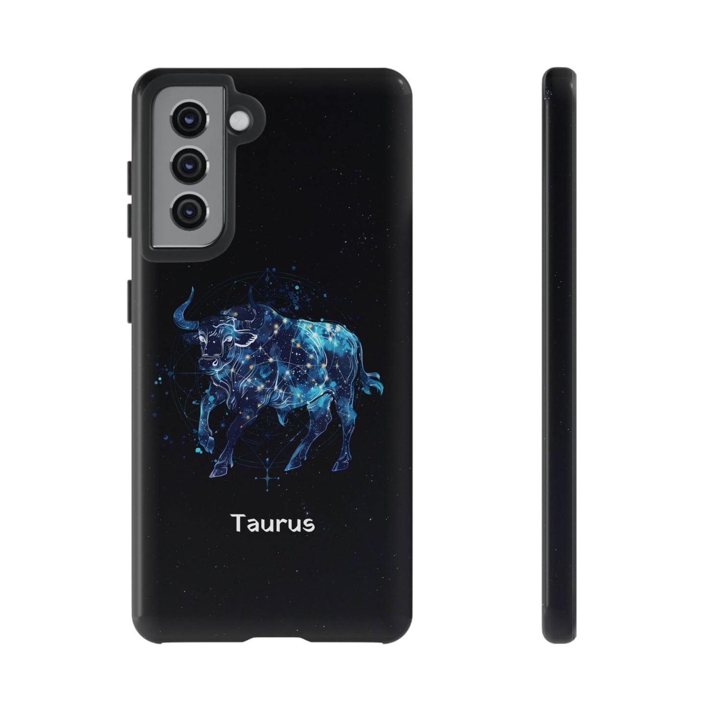 Taurus Zodiac Star Sign Black Glossy Phone Case Tough Protection for iPhone or Samsung Galaxy
