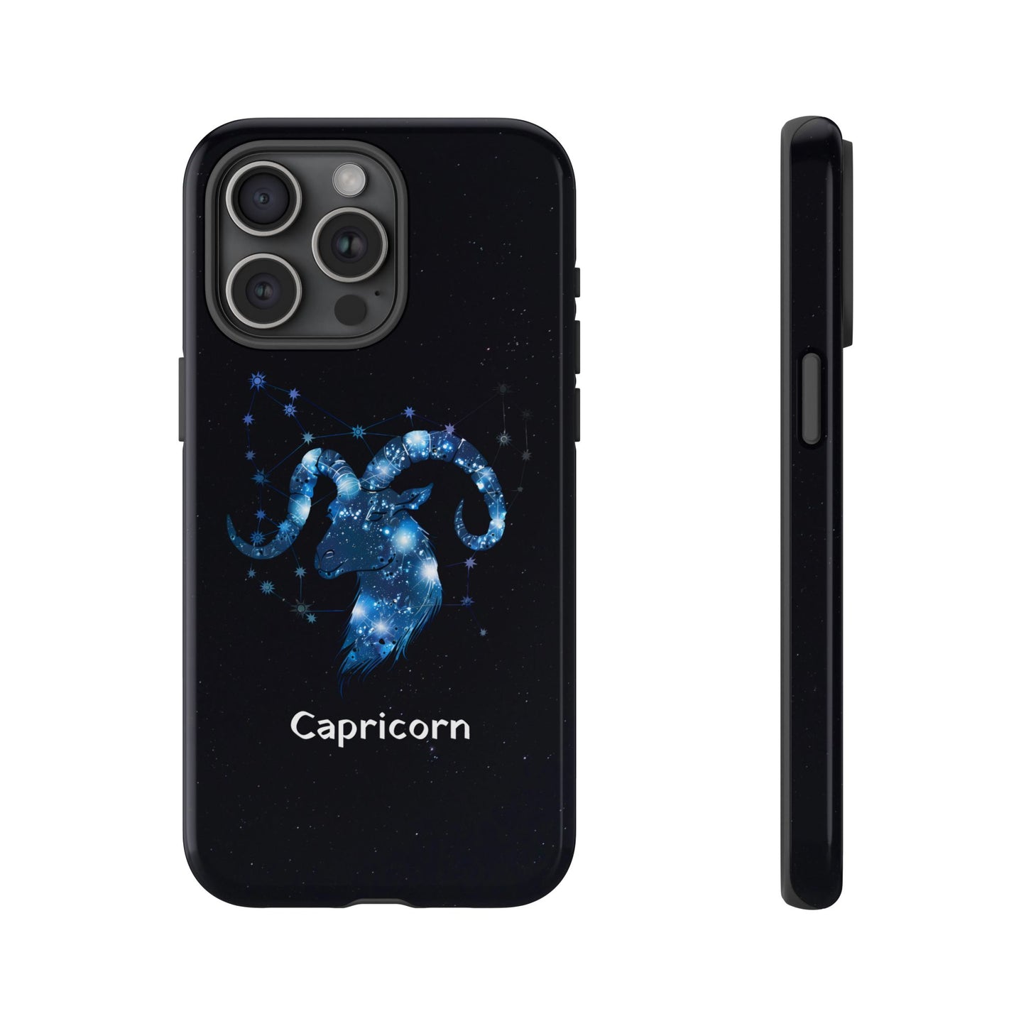 Capricorn Zodiac Star Sign Black Glossy Phone Case Tough Protection for iPhone or Samsung Galaxy