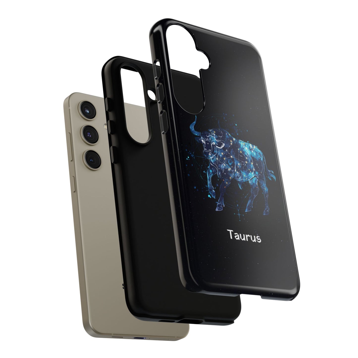 Taurus Zodiac Star Sign Black Glossy Phone Case Tough Protection for iPhone or Samsung Galaxy
