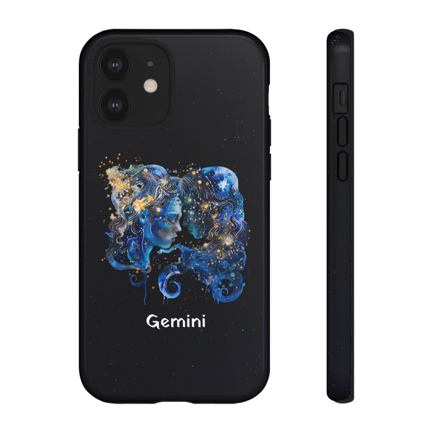Gemini Zodiac Star Sign Black Glossy Phone Case Tough Protection for iPhone or Samsung Galaxy