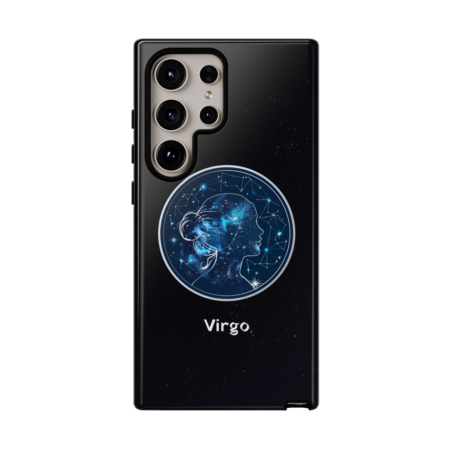 Virgo Zodiac Star Sign Black Glossy Phone Case Tough Protection for iPhone or Samsung Galaxy