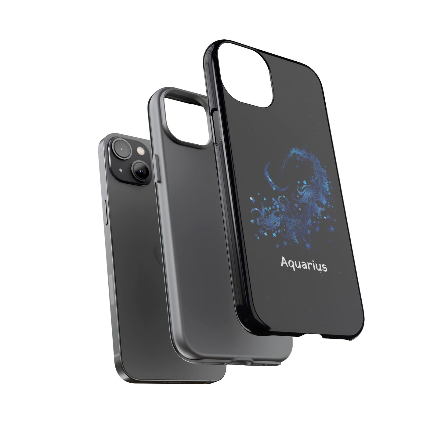 Aquarius Zodiac Star Sign Black Glossy Phone Case Tough Protection for iPhone or Samsung Galaxy