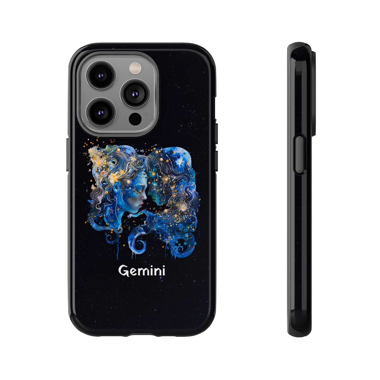 Gemini Zodiac Star Sign Black Glossy Phone Case Tough Protection for iPhone or Samsung Galaxy