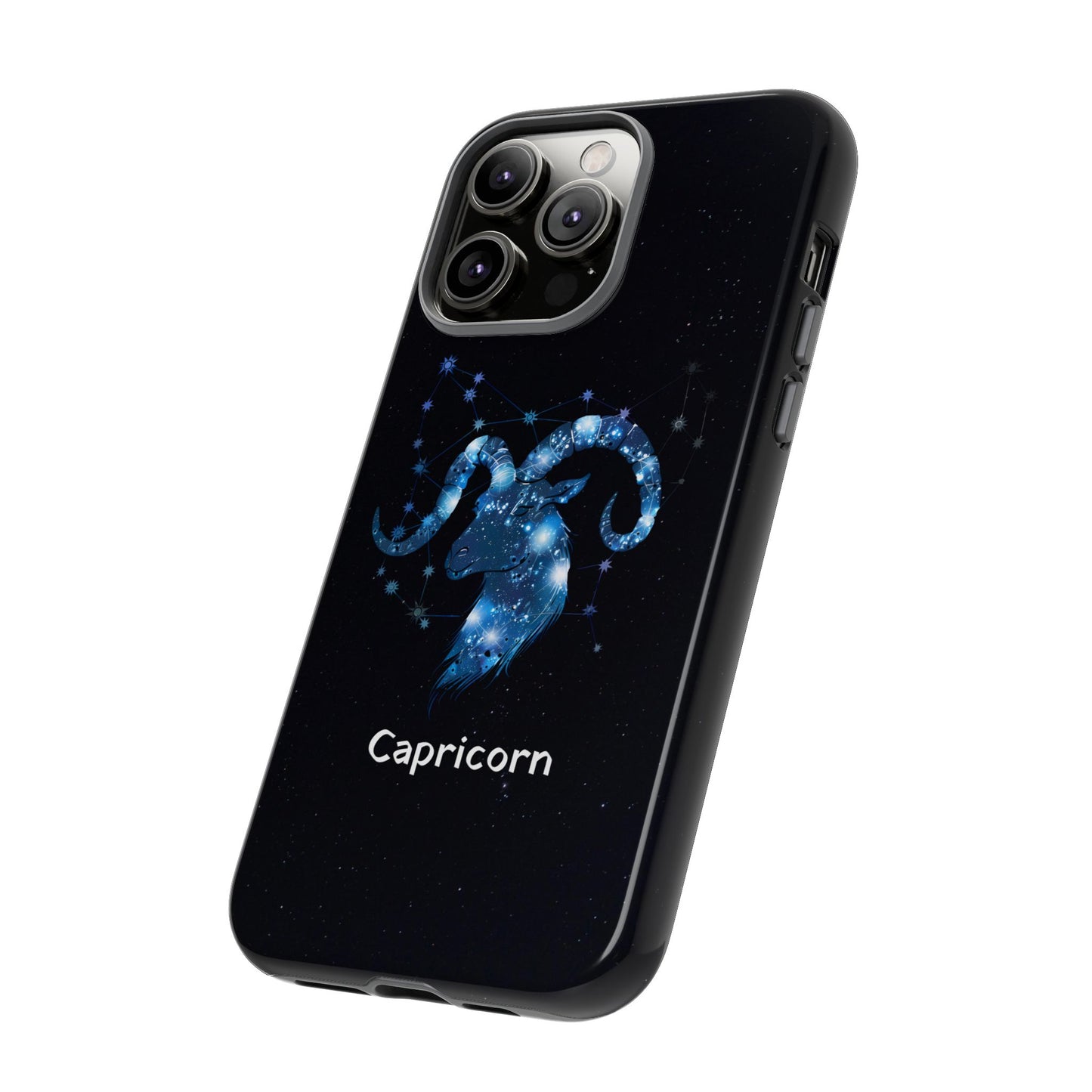 Capricorn Zodiac Star Sign Black Glossy Phone Case Tough Protection for iPhone or Samsung Galaxy