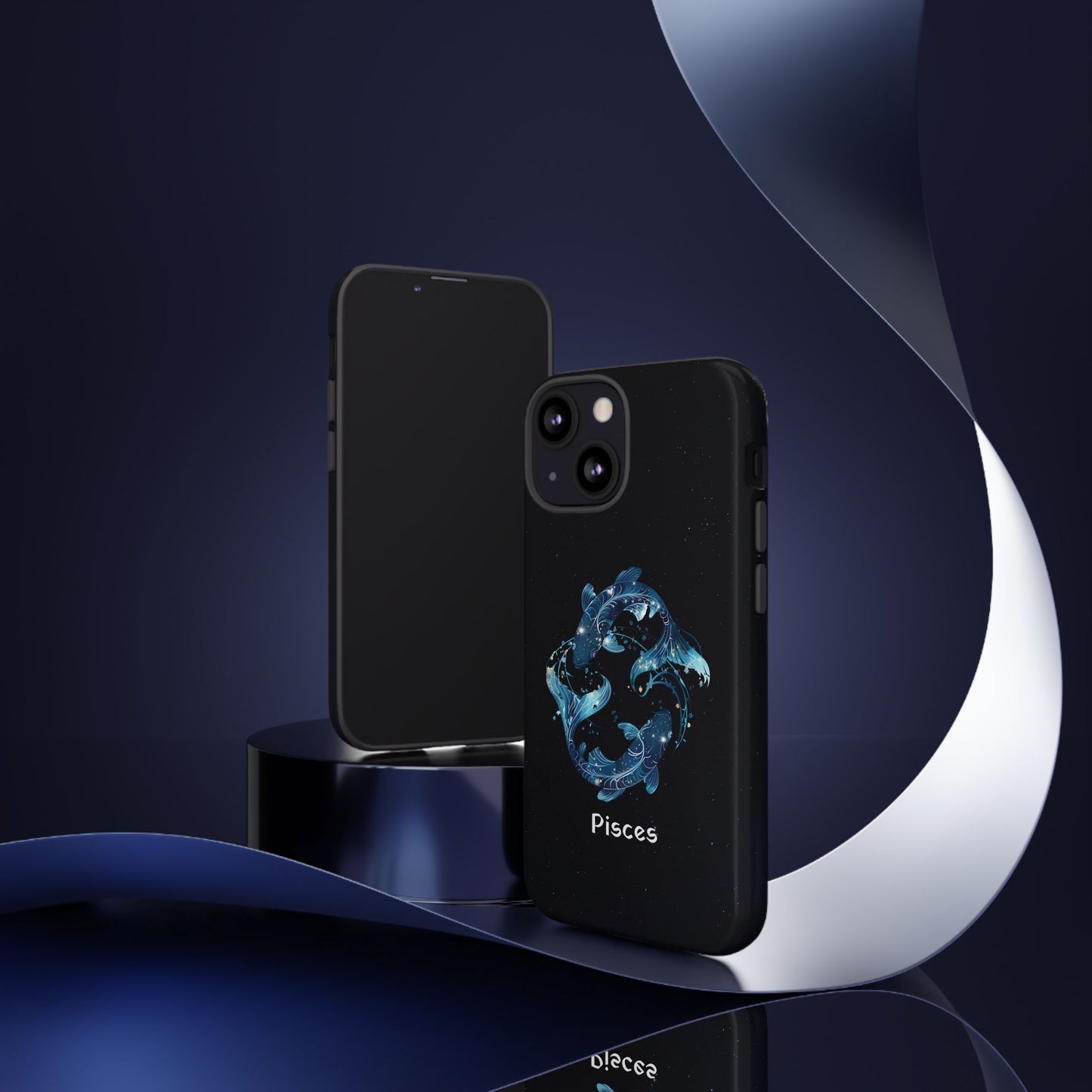 Pisces Zodiac Star Sign Black Glossy Phone Case Tough Protection for iPhone or Samsung Galaxy