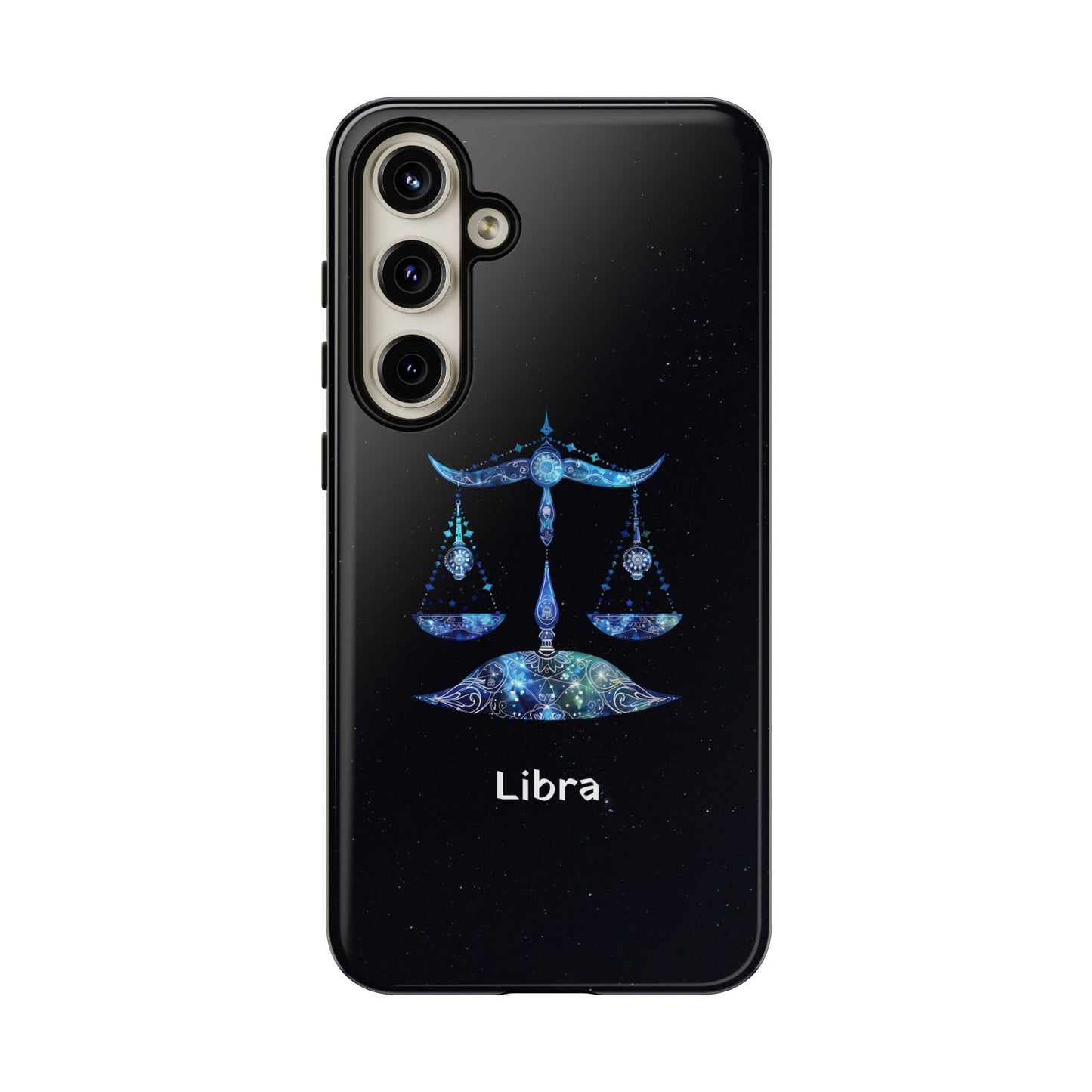 Libra Zodiac Star Sign Black Glossy Phone Case Tough Protection for iPhone or Samsung Galaxy