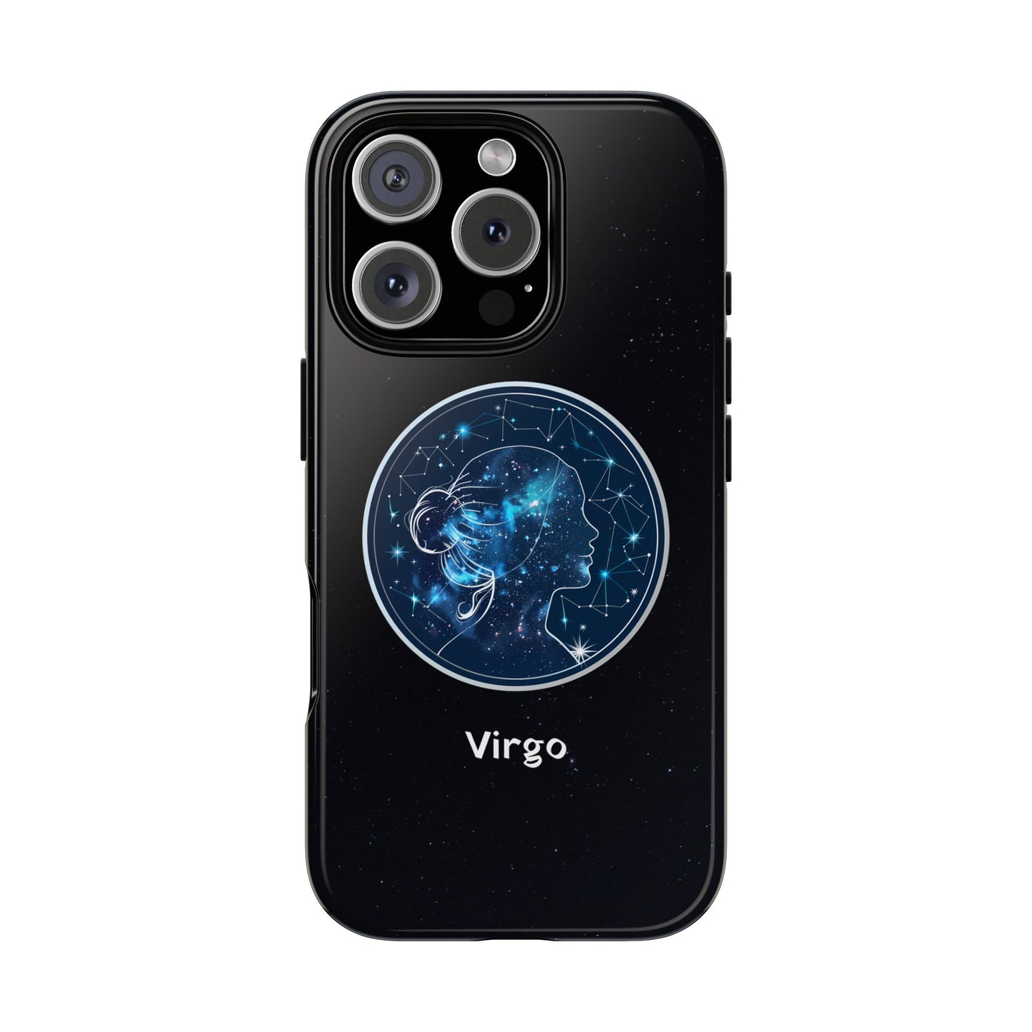 Virgo Zodiac Star Sign Black Glossy Phone Case Tough Protection for iPhone or Samsung Galaxy