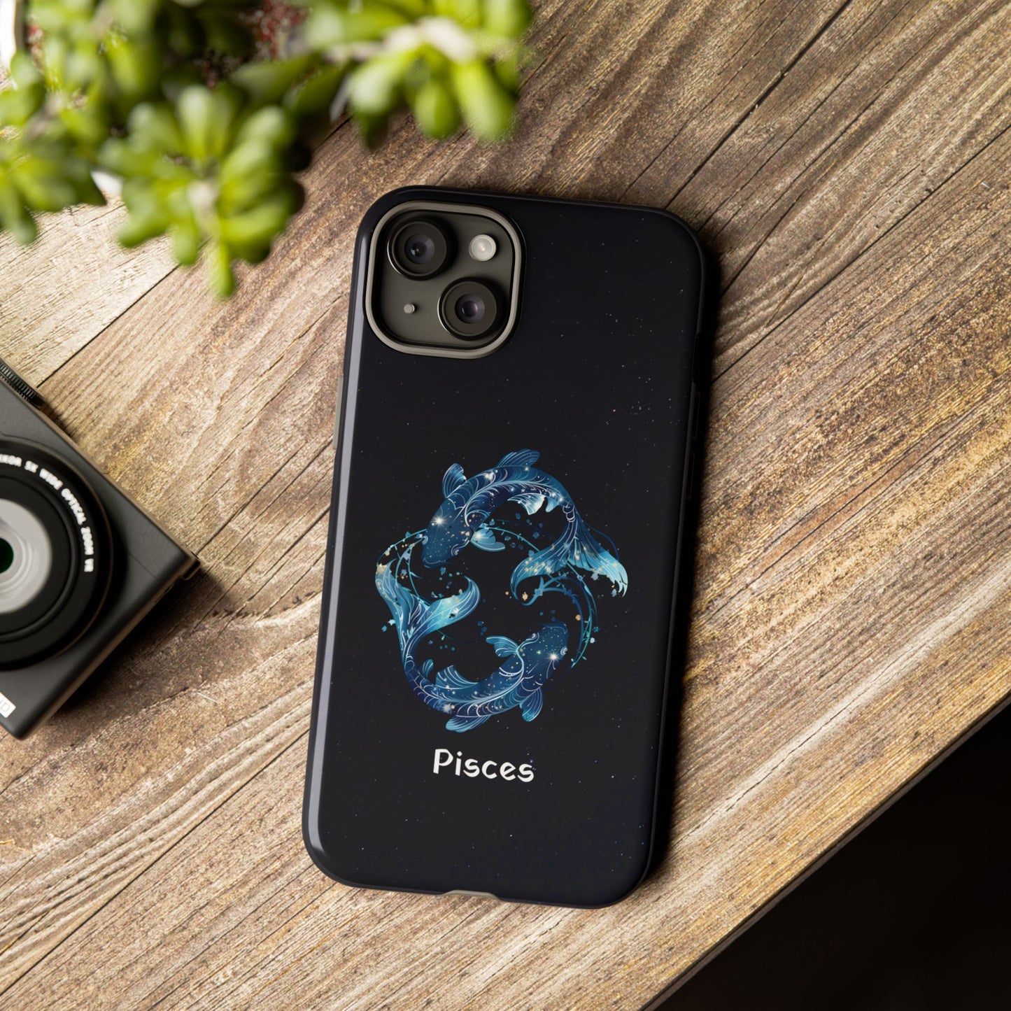 Pisces Zodiac Star Sign Black Glossy Phone Case Tough Protection for iPhone or Samsung Galaxy