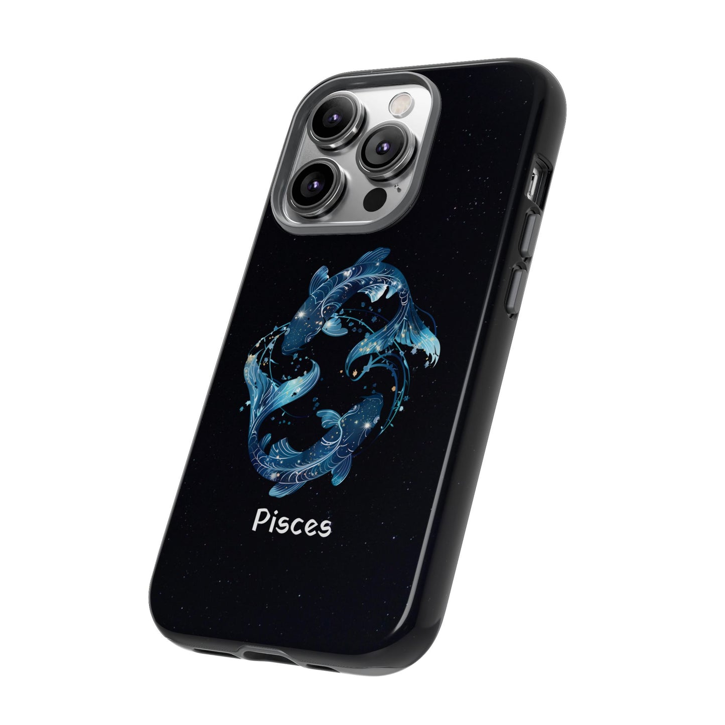 Pisces Zodiac Star Sign Black Glossy Phone Case Tough Protection for iPhone or Samsung Galaxy
