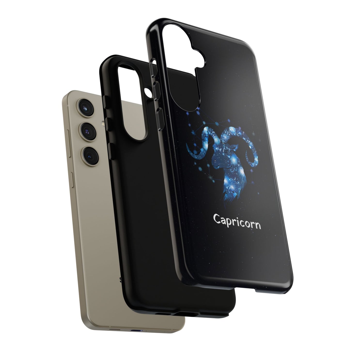 Capricorn Zodiac Star Sign Black Glossy Phone Case Tough Protection for iPhone or Samsung Galaxy