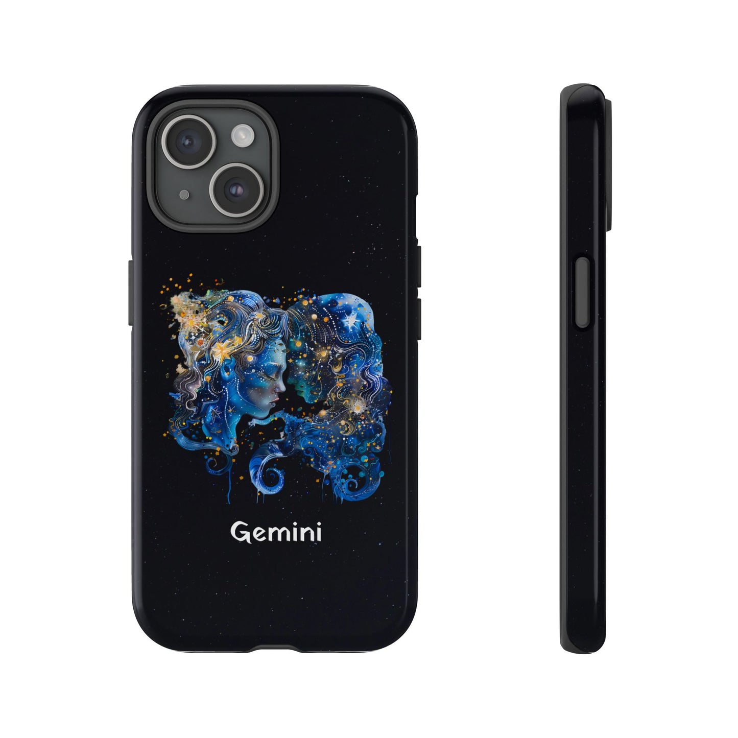 Gemini Zodiac Star Sign Black Glossy Phone Case Tough Protection for iPhone or Samsung Galaxy