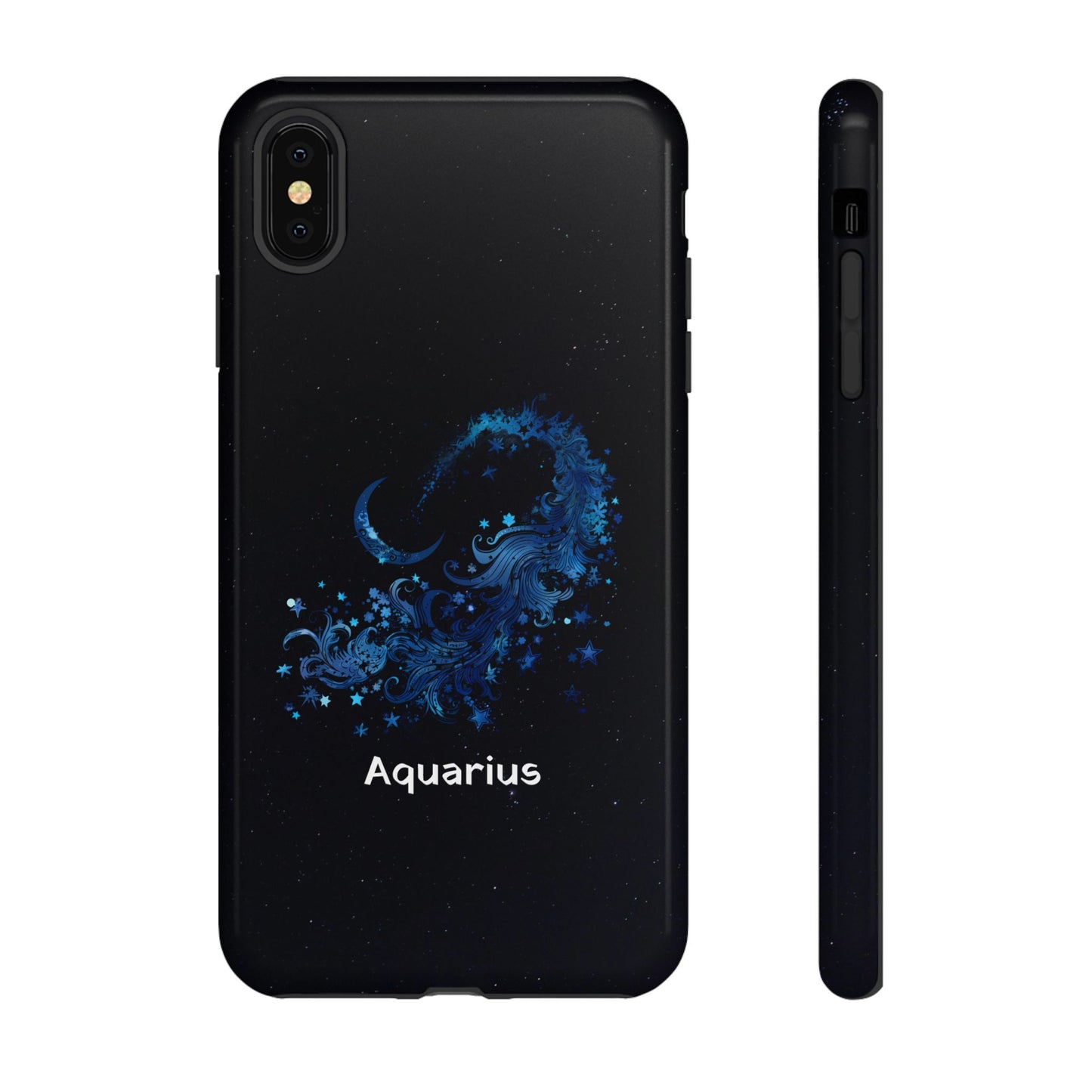 Aquarius Zodiac Star Sign Black Glossy Phone Case Tough Protection for iPhone or Samsung Galaxy